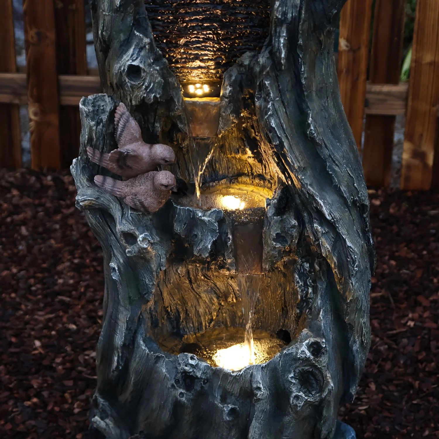 50.79" H Outdoor Rainforest Waterfall Tree Trunk Fountain with Bald Eagle Outdoor Cascading Water Feature for Garden Patio Backyard Landscape Decor 3-Tier Water Fountains - Image 6