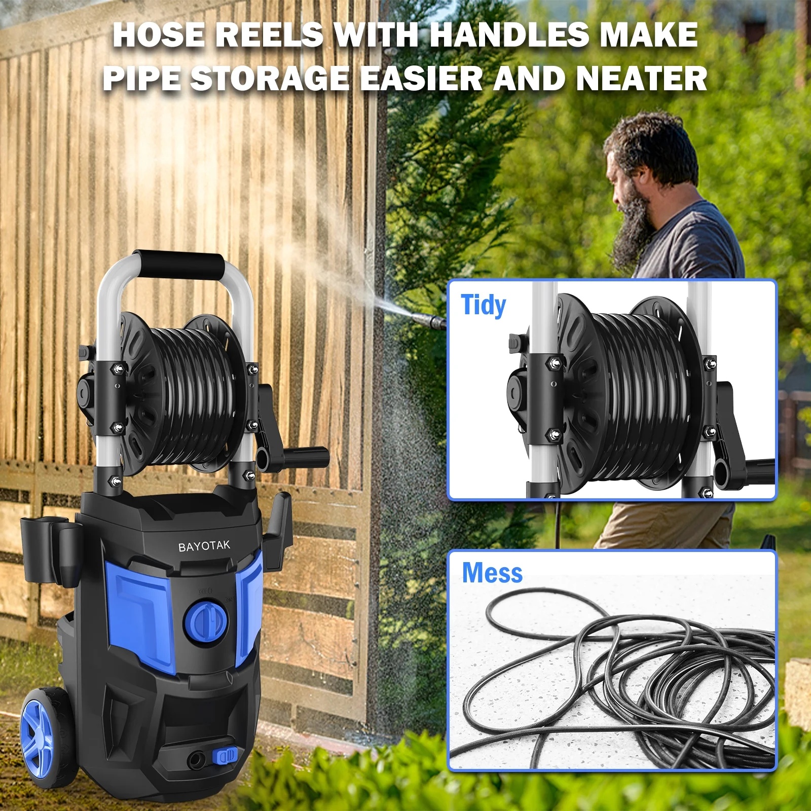 Electric Pressure Washer 5000 PSI 3.2 GPM - with 35 FT Power Cord, 20 FT Hose, 4 Connect Nozzles, Foam Cannon & Hose Reel | Ideal for Cars, Patios, Garages | Blue - Image 5