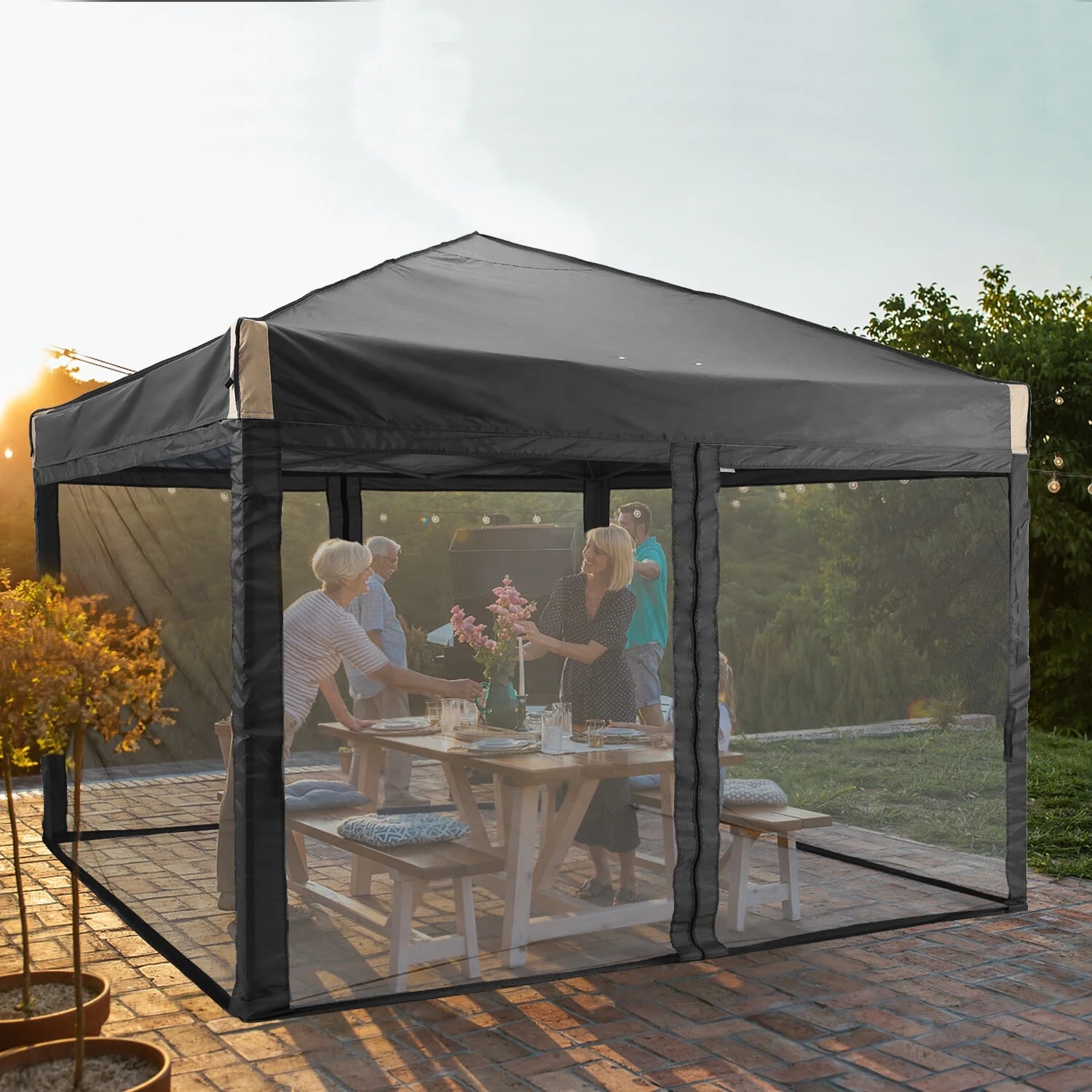 YUONAO 10x10 ft Pop Up Canopy Tent with Mesh Sidewalls, Portable Outdoor Shade Tent, Waterproof UV-Resistant Folding Gazebo for Backyard, Patio, Camping, Party(Beige) - Image 17