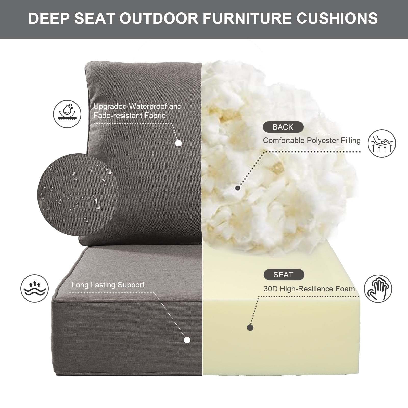 Terraloom 6 Inch Outdoor Cushions 24x24" - Water Resistant 2 Set Deep Seating Patio Chair Back&Seat Cushion for Wicker Rocking Swivel Chairs Loveseat Couch Sectional Sofa in Beige - Image 40