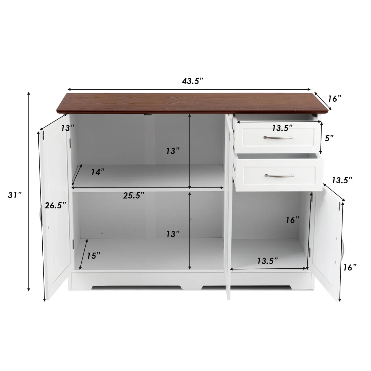 Gymax Buffet Storage Cabinet Console Table Kitchen Sideboardd Home Furni W/2 Drawers - Image 2