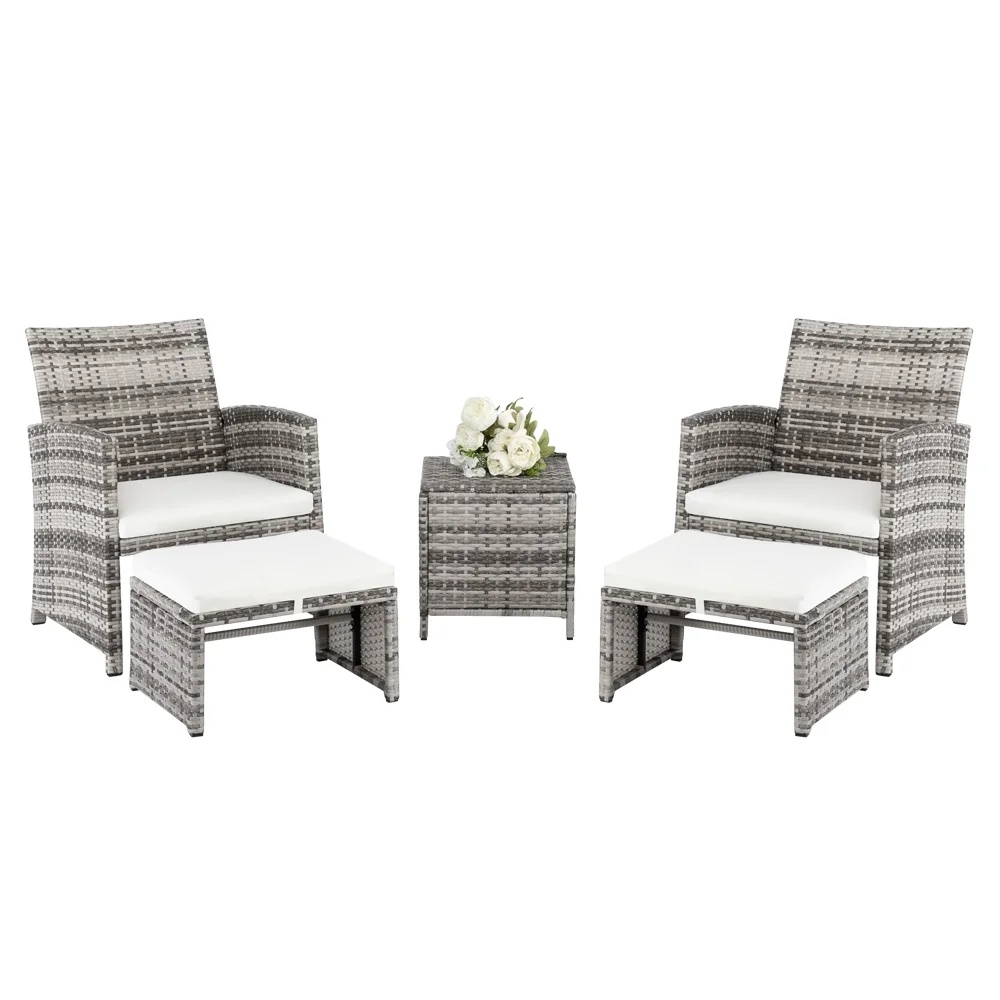 Patio Set Outdoor Furniture, 5 PCS Patio Bistro Set with Glass Coffee Table, Patio Sectional Sofa Conversation Set, Outside Furniture Set for Garden, Backyard, Porch, Balcony, Poolside, JA2936 - Image 7
