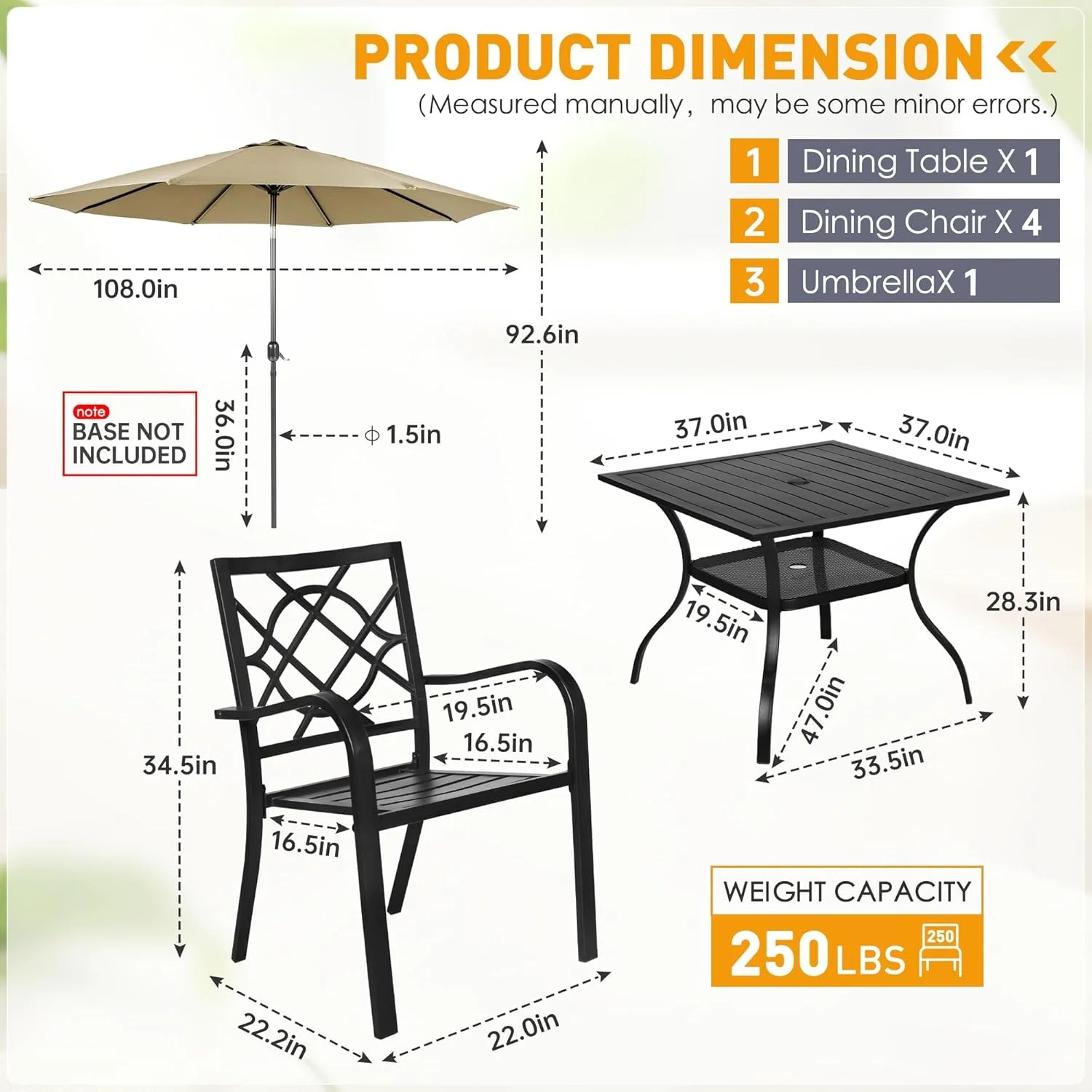 SUNCROWN 7-Piece Outdoor Wrought Iron Chairs and Table Patio Dining Furniture Set - 6 Stackable Metal Chairs, 1 Steel Slat Bistro Table and 1 Brown 9Ft Patio Umbrella for Garden Backyard Deck - Image 78