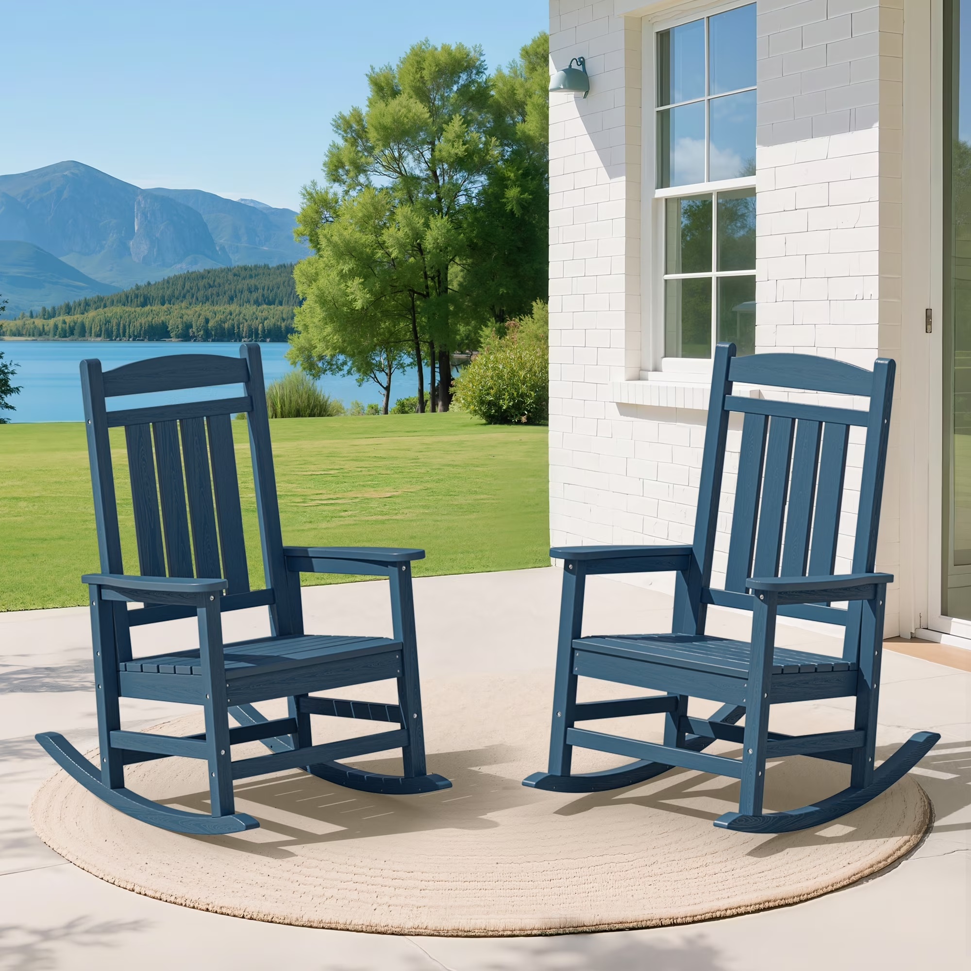 KINGYES HDPE Outdoor Rocking Chairs Set of 2,HDPE Patio Rocker for Porch,Black - Image 15