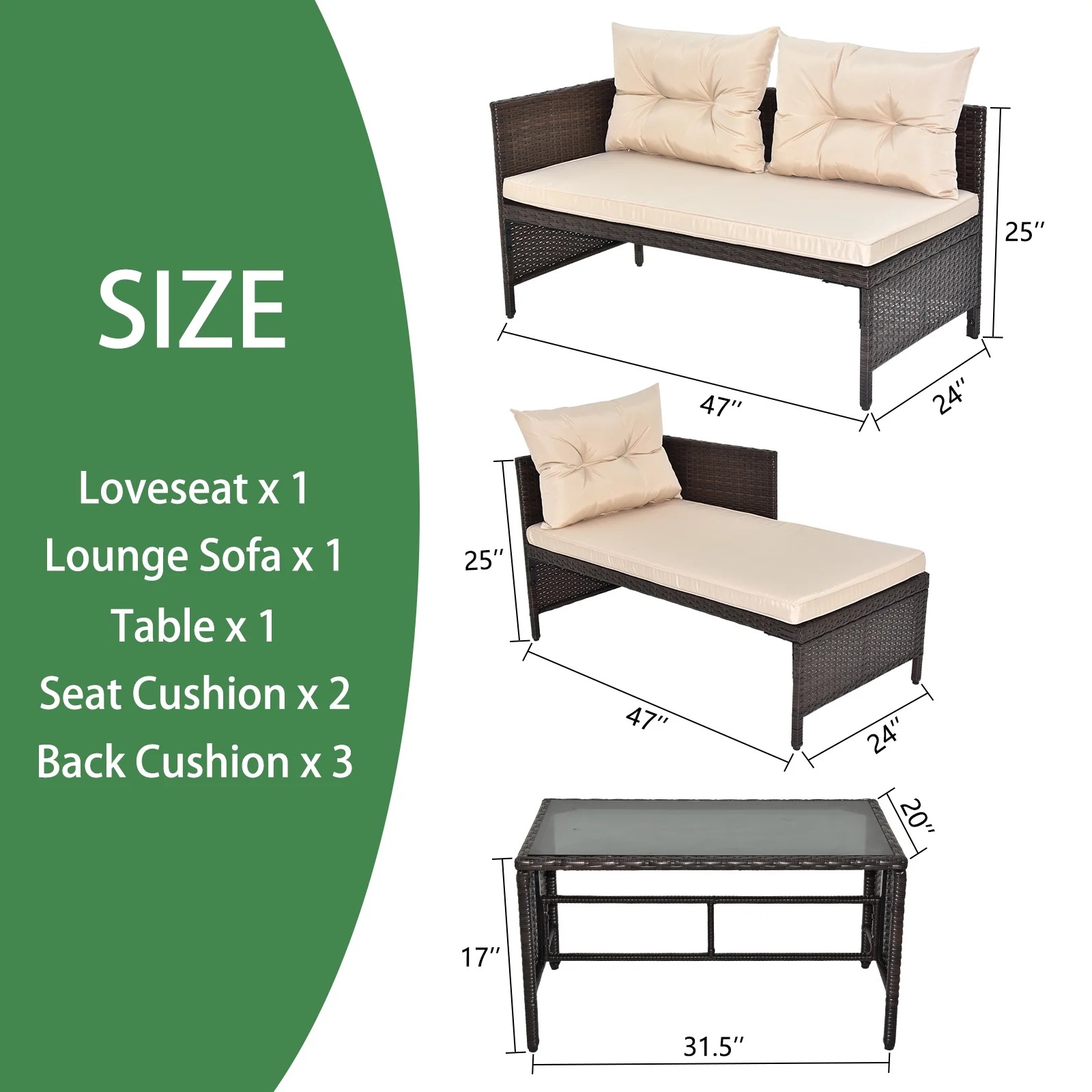 Outdoor Patio Furniture Set of 3, Rattan Wicker Outdoor Swivel Glider Rocker w/Table and Cushions, Brown - Image 9