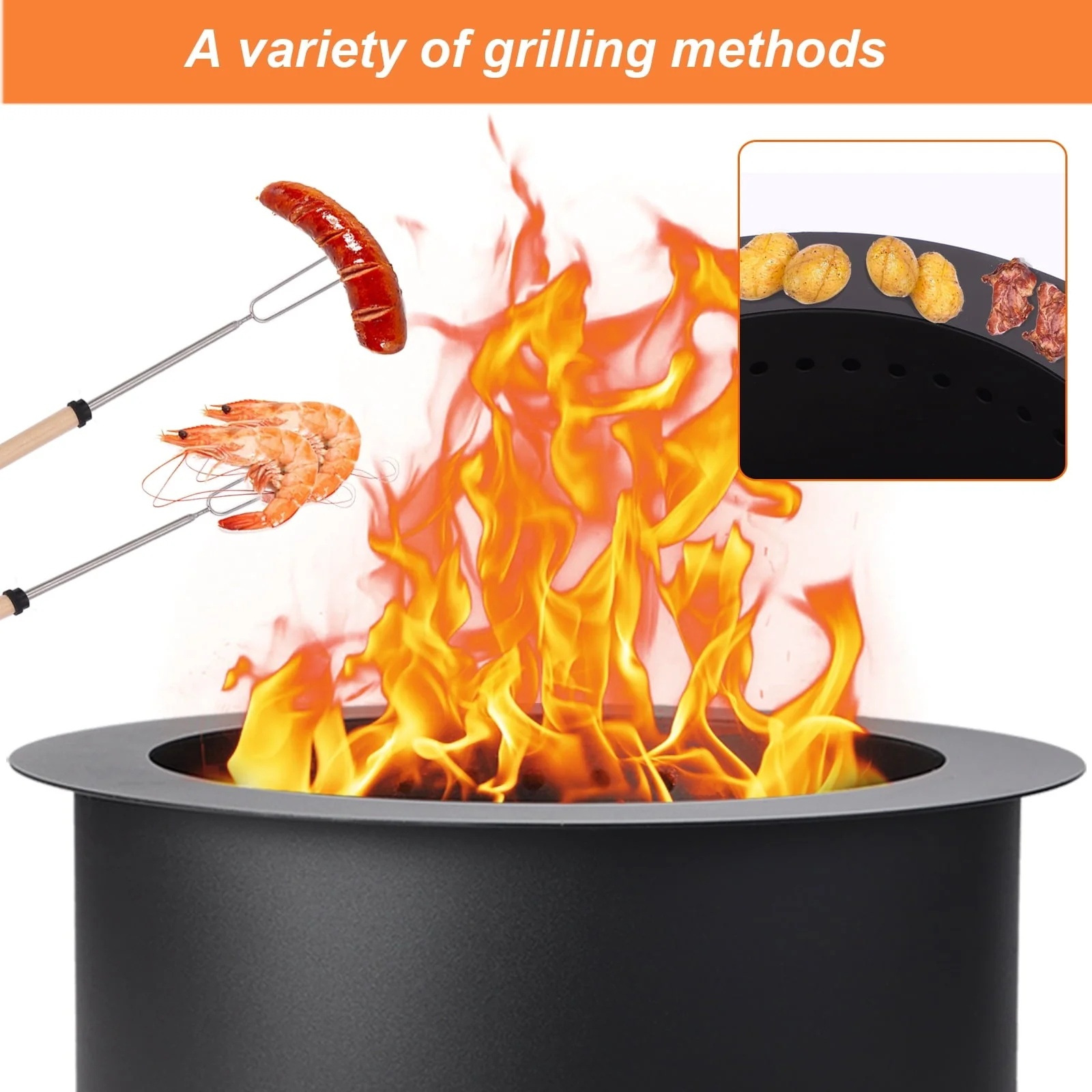 MAGIC UNION 21.5 Inch Smokeless Metal Fire Pit Large Wood Burning Bonfire Firepit with Handle Poker Waterproof Cover for Backyard Patio (Black) - Image 3
