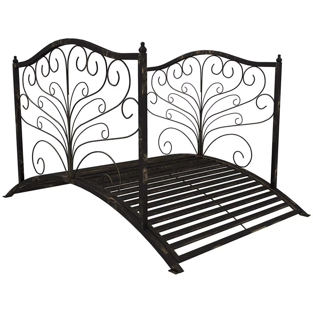 Barara King Outdoor Decor Bridge,Garden Bridge, Metal Arch Backyard Garden Bridge with Safety Siderails, Delicate Scrollwork,Black Bronze