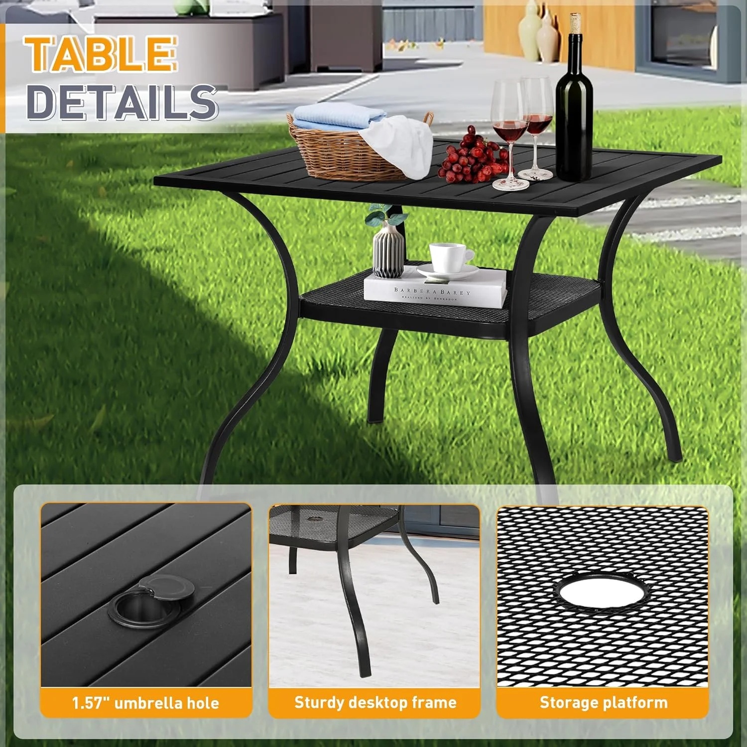 SUNCROWN 7-Piece Outdoor Wrought Iron Chairs and Table Patio Dining Furniture Set - 6 Stackable Metal Chairs, 1 Steel Slat Bistro Table and 1 Brown 9Ft Patio Umbrella for Garden Backyard Deck - Image 55