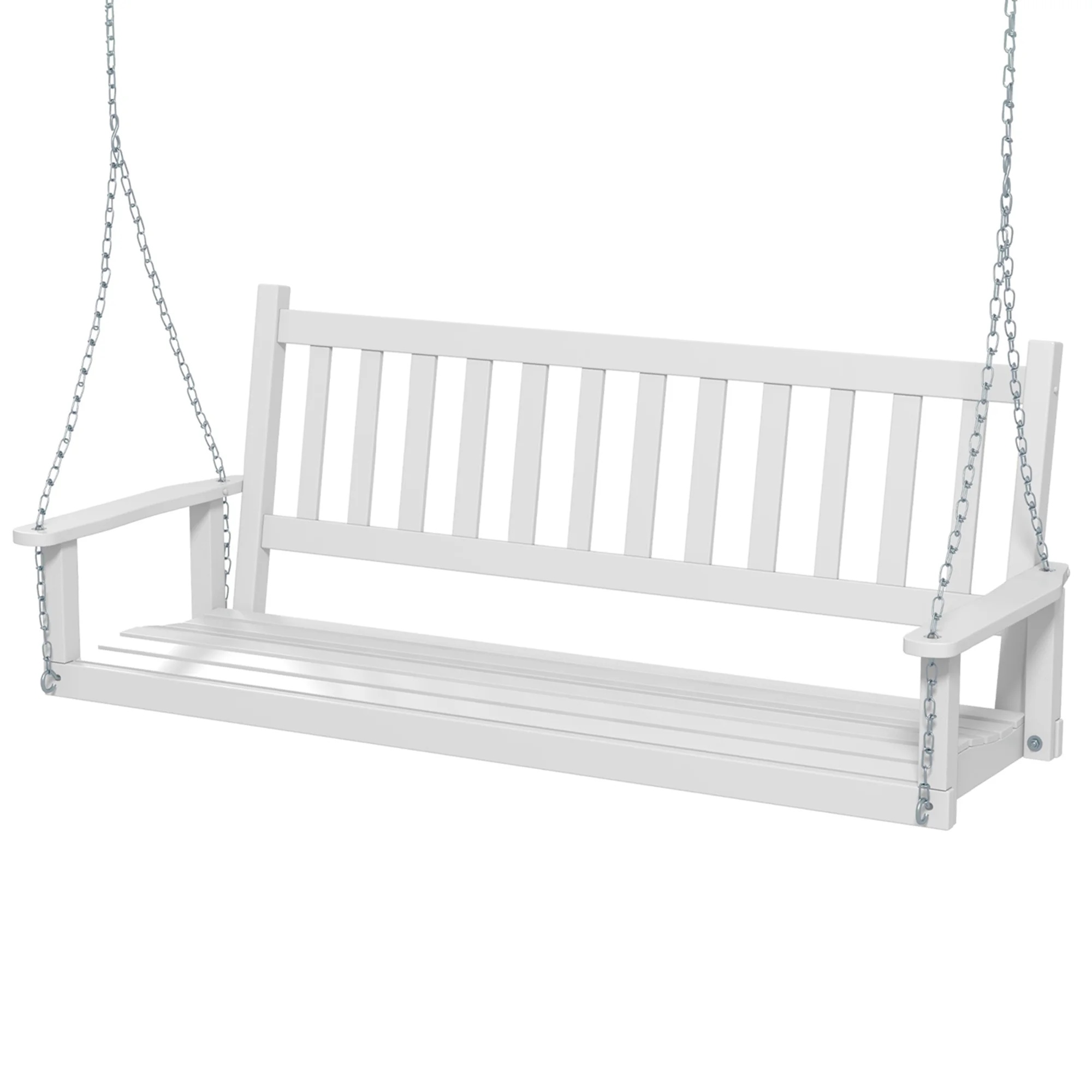 Costway 3-Person Wooden Outdoor Porch Swing Heavy Duty Patio Hanging Bench Chair White - Image 4