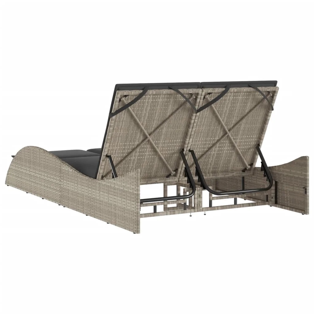 vidaXL Patio Sun Lounger Light Gray PE Rattan, Powder-Coated Steel Double - Image 5