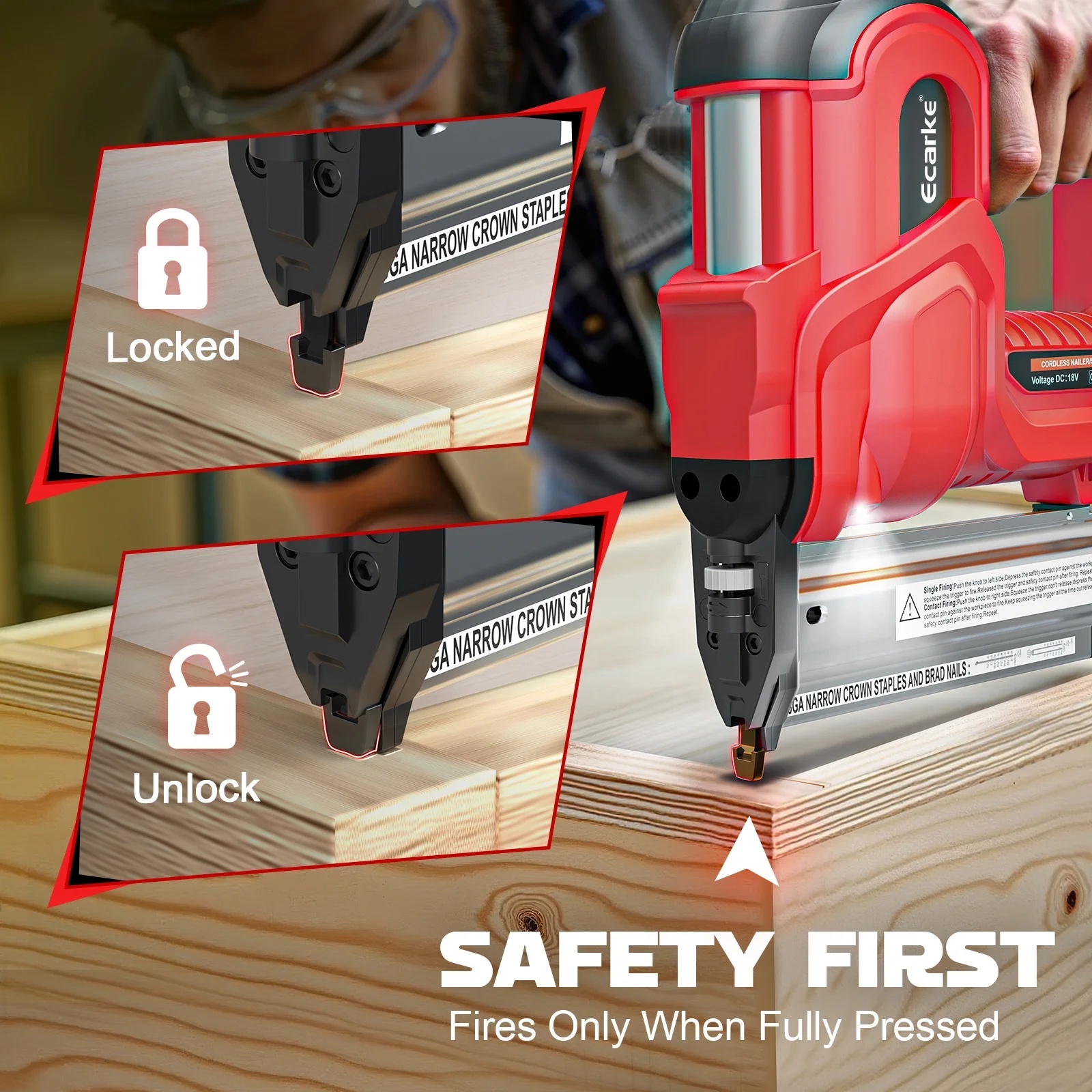 Gauge Electric Nail Gun Compatible with Milwaukee Battery,2 in 1 Cordless Brad Nailer and Stapler with 18GA Nails/Staples,Battery for M18 18V Power,2 Firing Modes for Trim Wood Crafting DIY - Image 7