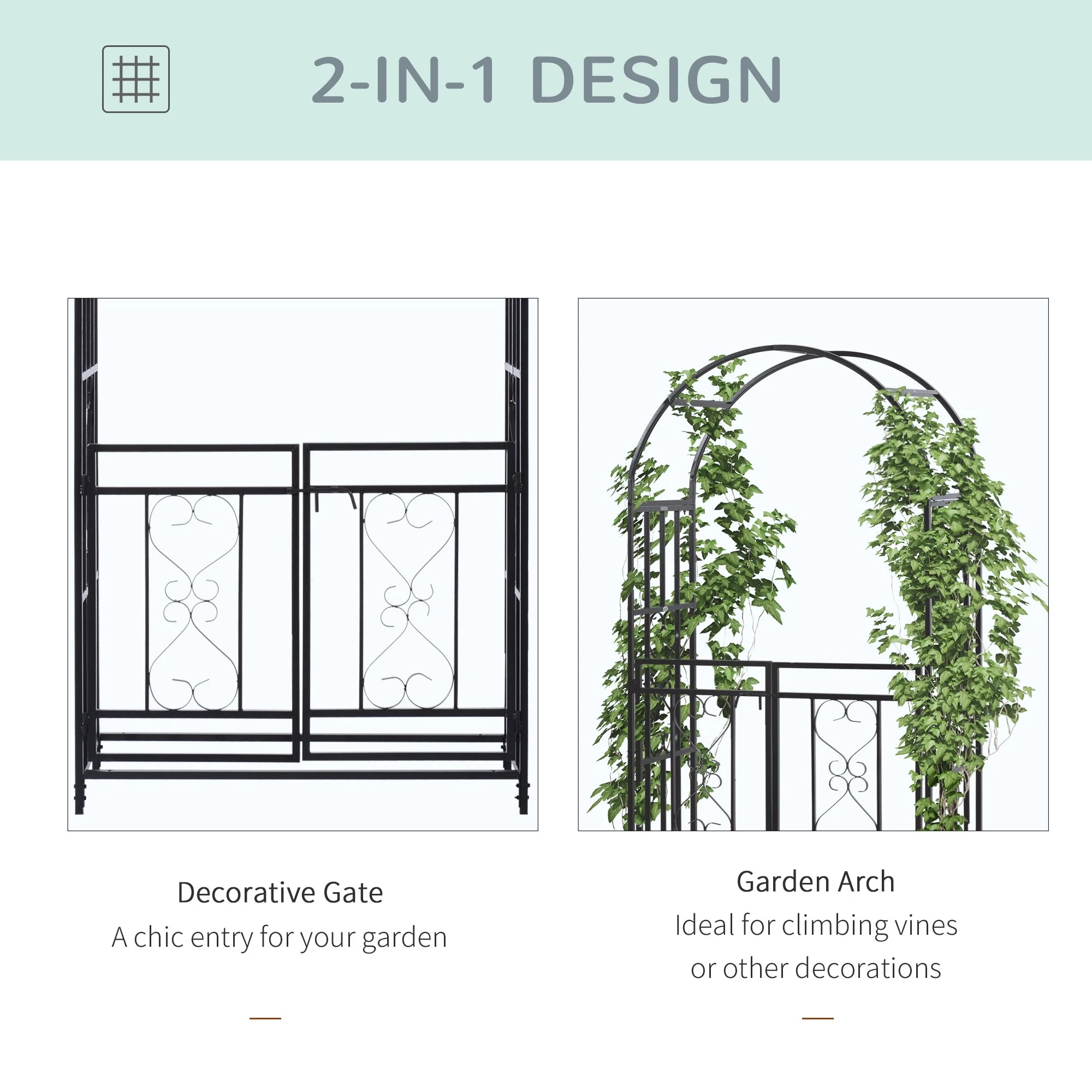 Outsunny 4ft x 7ft Metal Garden Arch Backyard Bridal Archway Wedding Decoration - Image 3