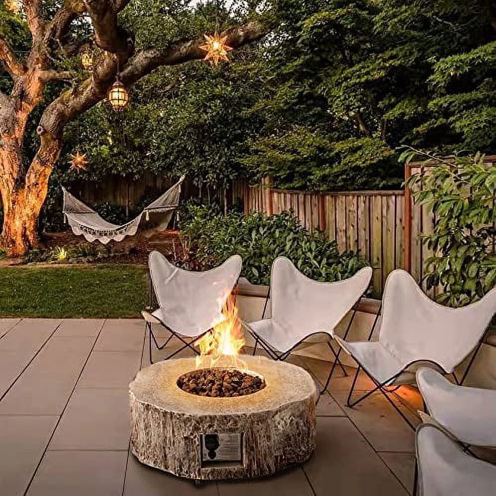 UIXE Gas Fire Pit Bowl Table, Faux Stump Outdoor Propane Firepit Round Table with Lava Rock, Waterproof Cover, Smokeless Fire Pit for Outside Patio Garden Backyard, 28 inch 30,000 BTU, CSA Approved - Image 2