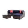 5 Piece Patio Furniture Sets, Outdoor Conversation Sets with Glass Coffee Table, Wicker Rattan Sectional Sofa Couch with Storage Bench, Ottomans & Cushions for Garden, Pool, Backyard, Gray - Image 12