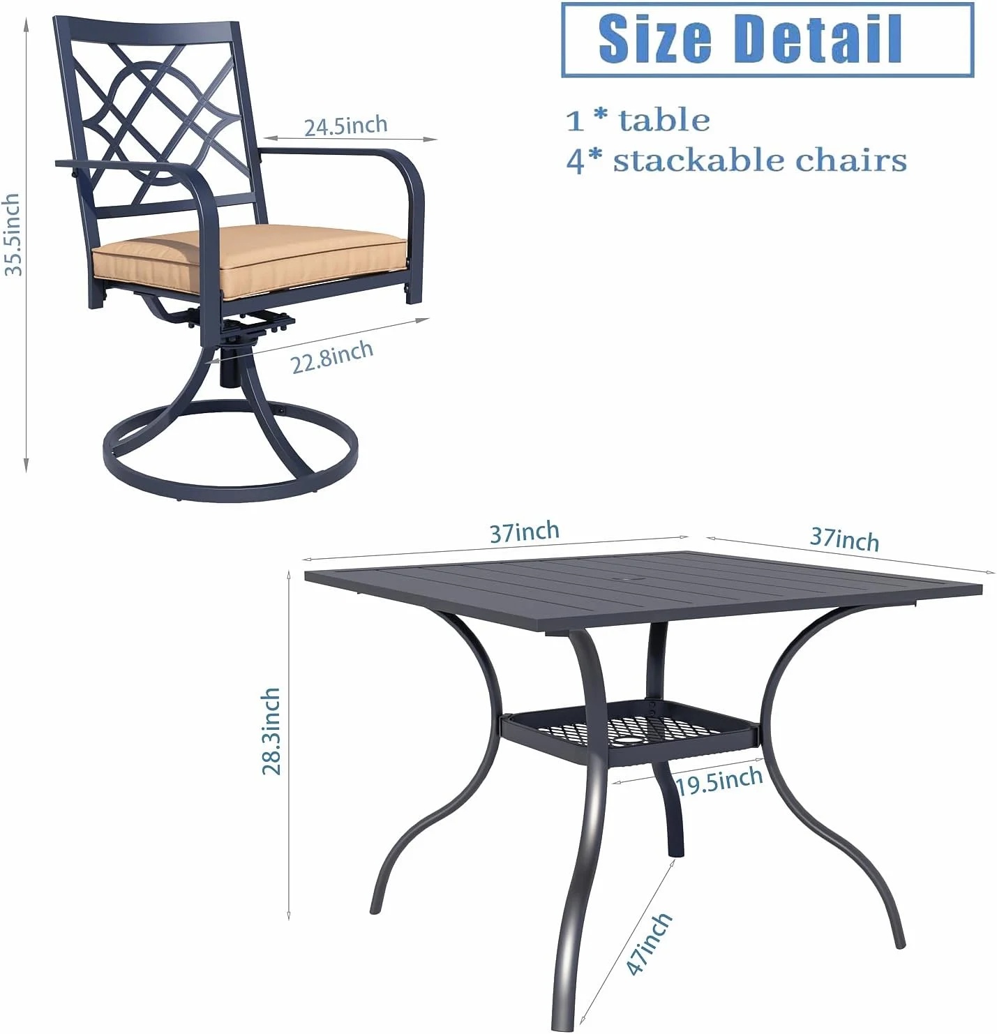 SUNCROWN 7-Piece Outdoor Wrought Iron Chairs and Table Patio Dining Furniture Set - 6 Stackable Metal Chairs, 1 Steel Slat Bistro Table and 1 Brown 9Ft Patio Umbrella for Garden Backyard Deck - Image 21