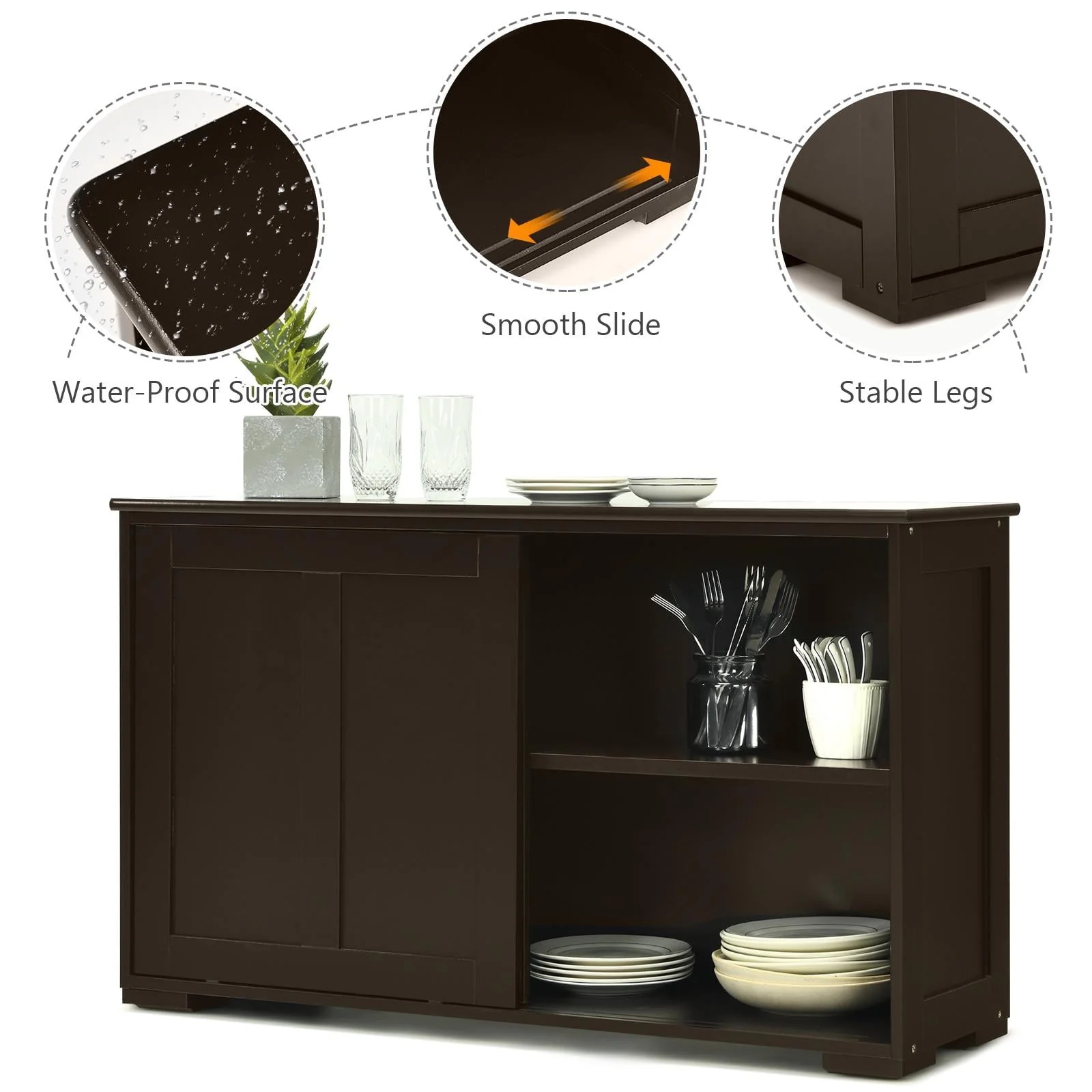 Giantex Kitchen Cabinet, Storage Sideboard, Stackable Buffet Cabinet w/Antique Look, 2 Sliding Door, Bar Cabinet for Kitchen, Dining Room (Brown) - Image 5