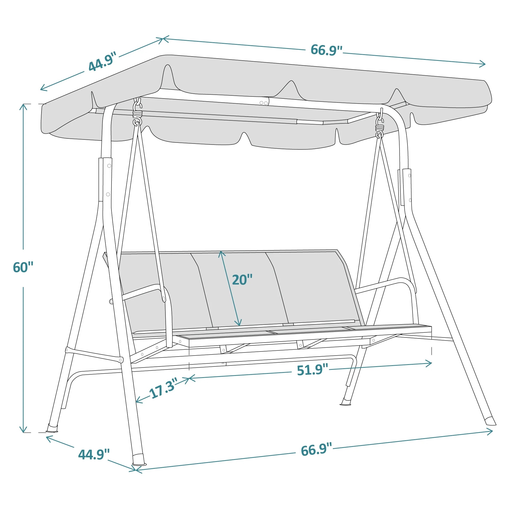 Mcombo Outdoor 3 Person Patio Canopy Swing Chair, Porch Swing, Burgundy - Image 13