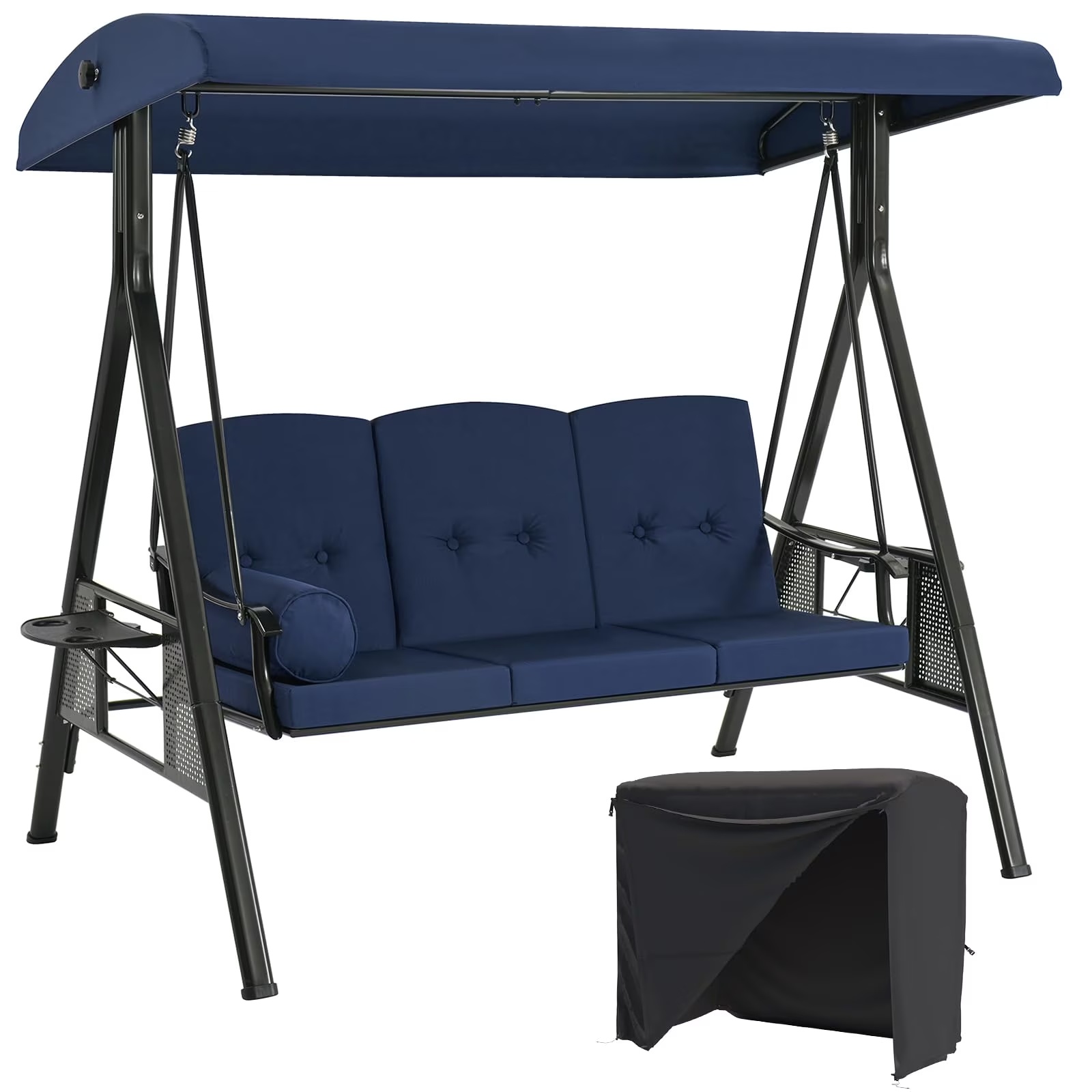 AECOJOY 3 Persons Outdoor Patio Canopy Steel Porch Swing Chair-Beige, Porch Swing - Image 5