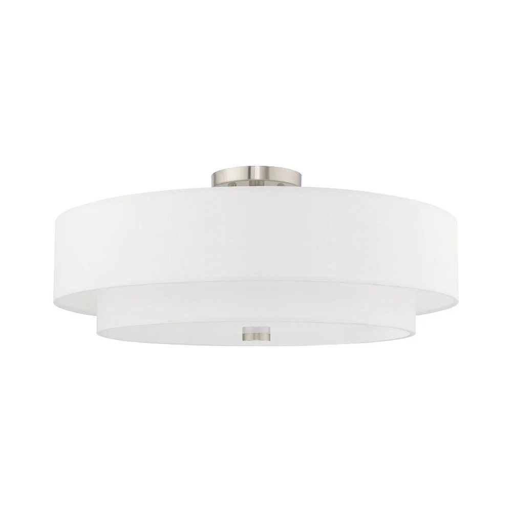 Livex Lighting Meridian 9.5" 5-Light Metal & Fabric Semi Flush in Satin Brass - Image 4