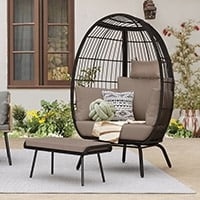 DWVO Wicker Egg Chair, Oversized Indoor Outdoor Lounger for Patio, Backyard, Living Room, Beige - Image 15