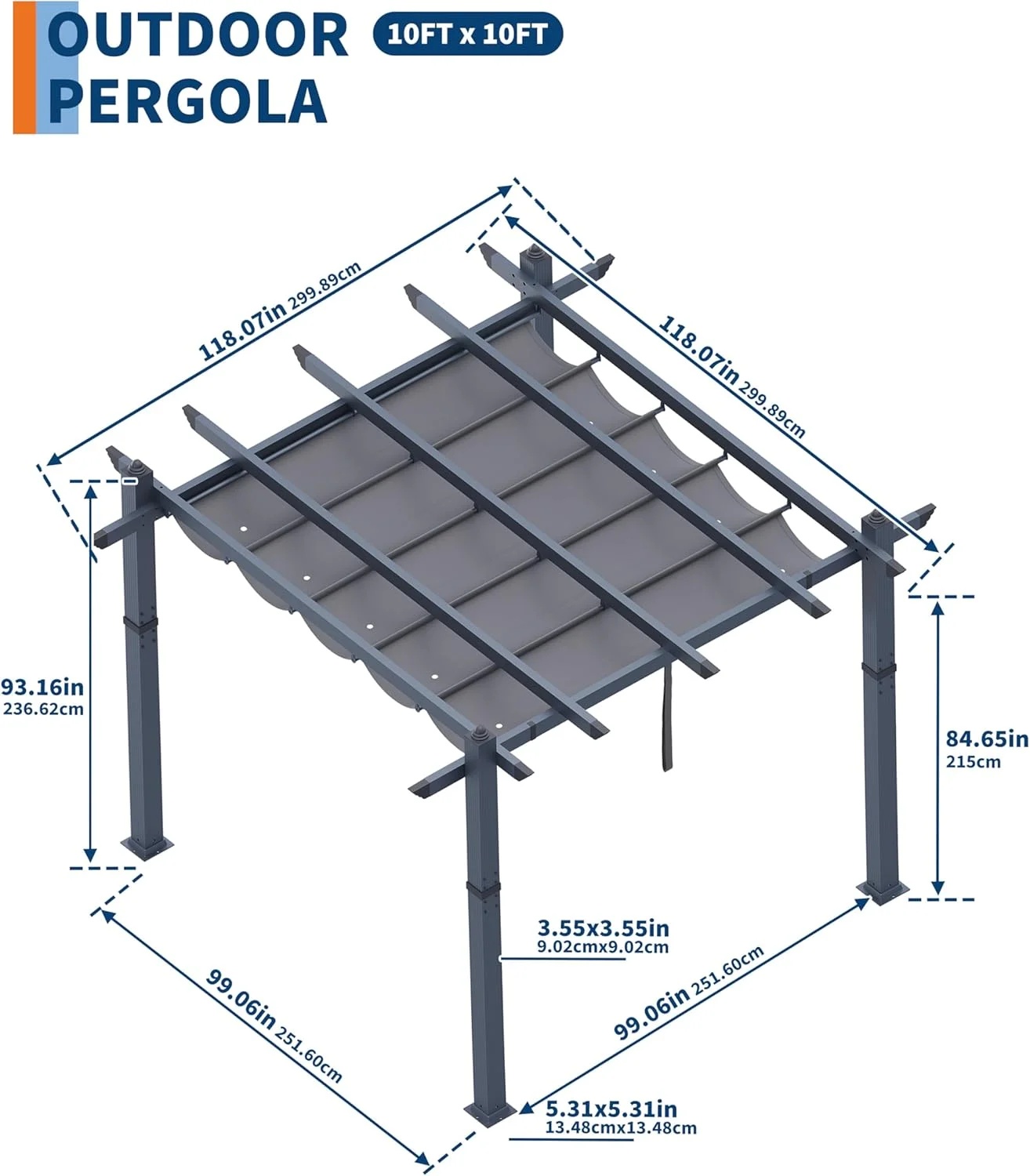Outdoor Pergola with Adjustable Roof,Modern Metal Patio Aluminum Pergola,Reinforced Frame Outdoor Shelter with Sun Shade Canopy,Shade Cover for Garden,Backyard and Deck - Image 22