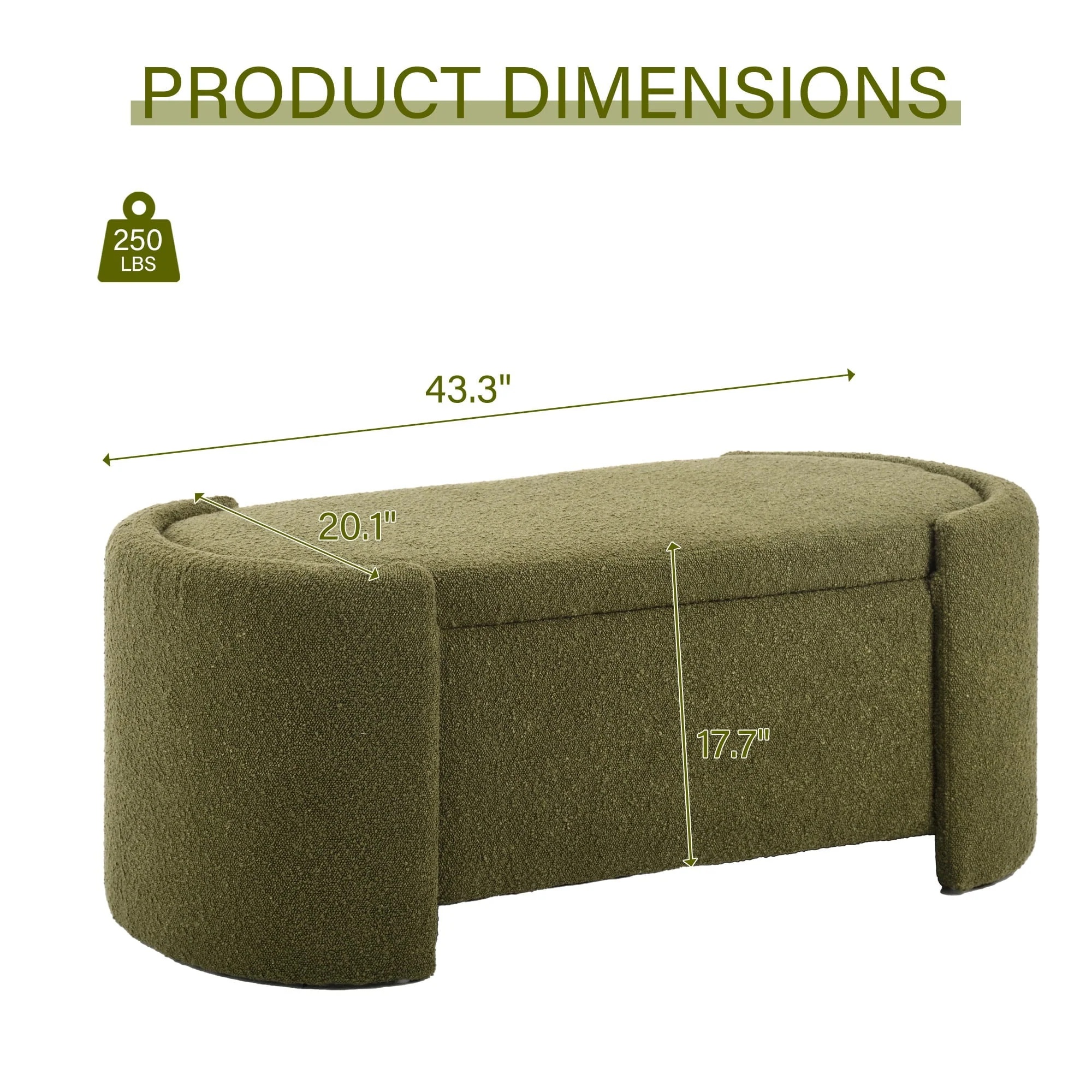 KINFFICT 43.3" Velvet End of Bed Bench for Bedroom, Upholstered Storage Ottoman Bench Entryway Bench with Storage for Living Room Bedroom, Green - Image 8