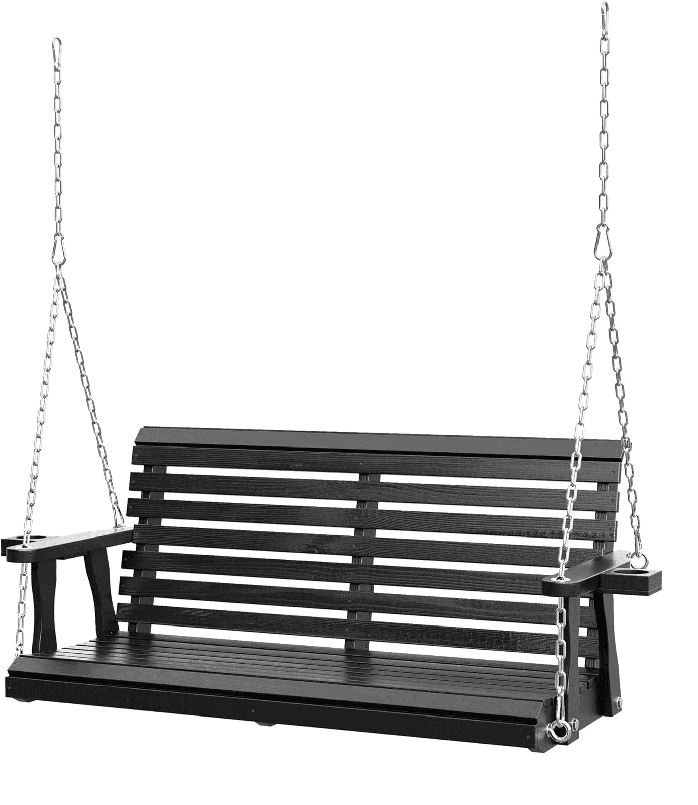 SOLAURA 2 Seat Outdoor Wooden Porch Swing with Cup Holders, Hanging Patio Swing with Hanging Chains, Swing Bench Chair for Backyard Garden Balcony, 440lbs Weight Capacity, Brown - Image 20