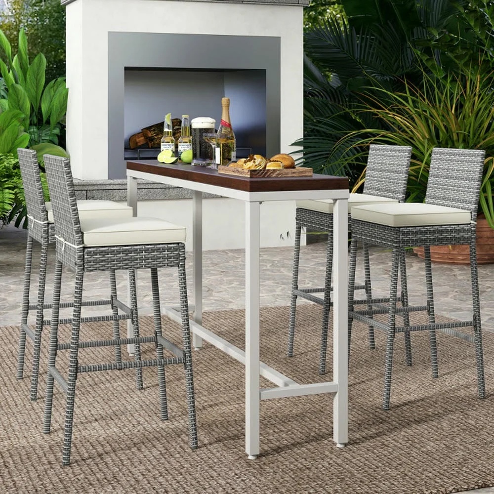 Aimee Lii Set of 2/4 Patio Wicker Barstools with Soft Seat Cushion and Cozy Footrest-Set of 4, Outdoor Patio Furniture for Porch Balcony, Sturdy - Image 5