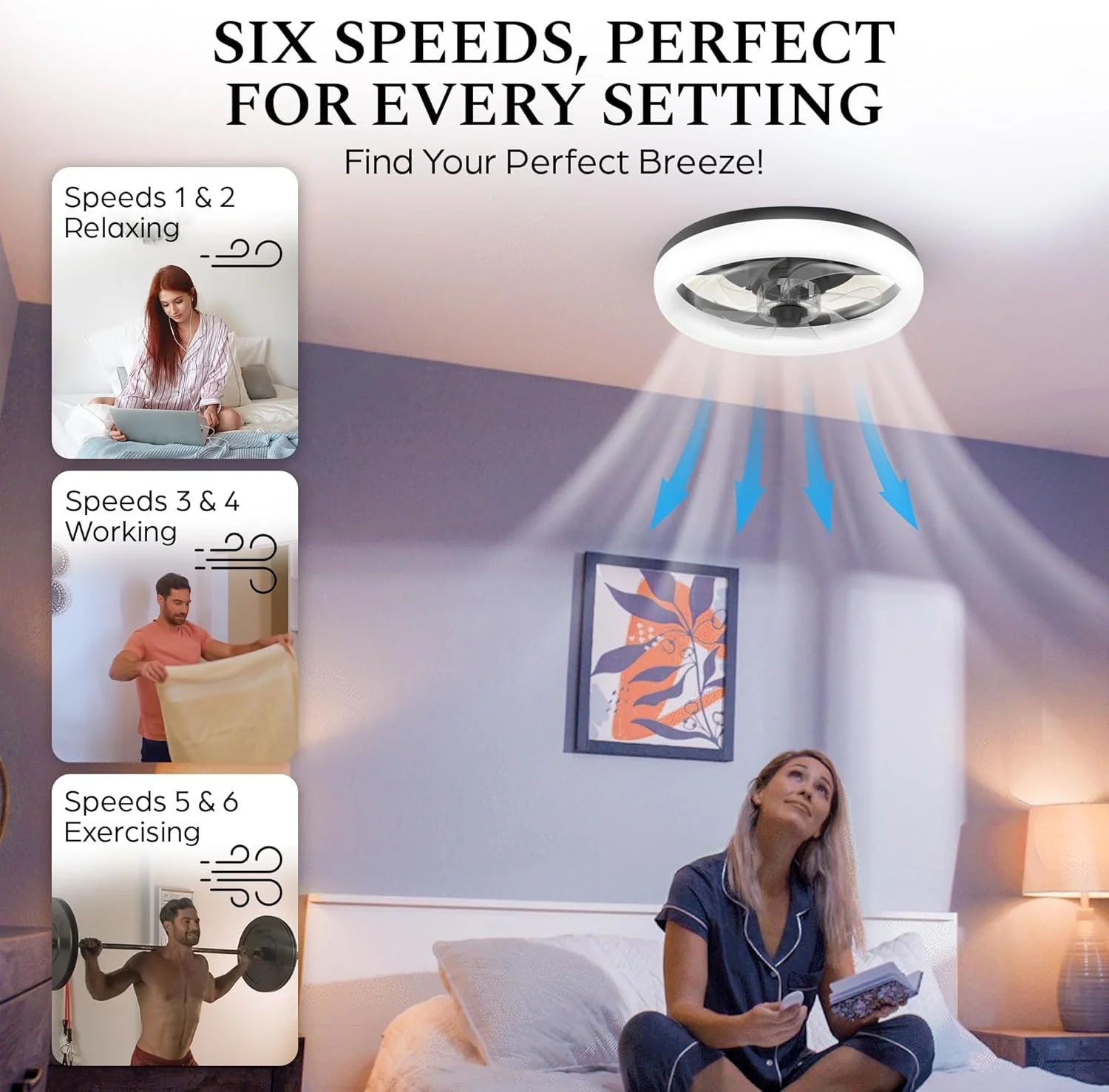 CannonX 14- Low Profile Ceiling Fans with Lights and Remote, Modern Fandelier Ceiling Fan with Light, 6 Speeds, 3 Lighting Modes 3500K-5500K, Flush Mount for Bedroom, LED 2200 Lumens - Image 6