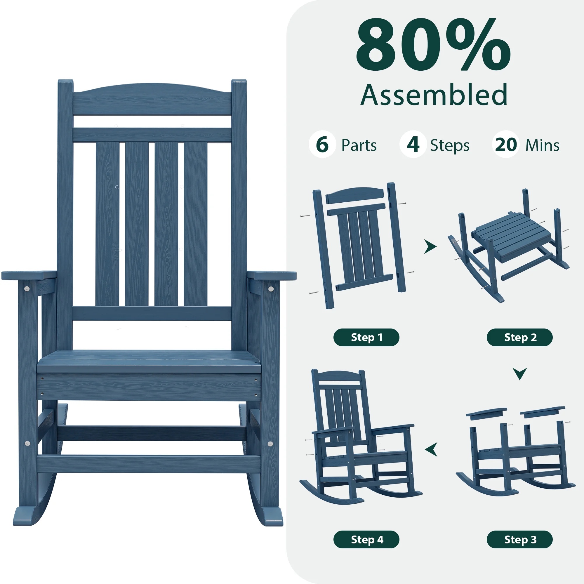 KINGYES HDPE Outdoor Rocking Chairs Set of 2,HDPE Patio Rocker for Porch,Black - Image 46
