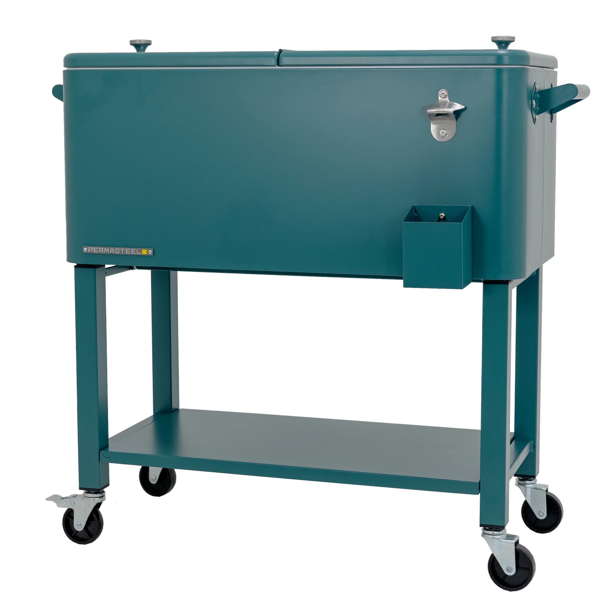 Permasteel 80-Qt Outdoor Steel Patio Cooler with Removable Basin, Rolling Cooler with Wheels, Teal Green - Image 13