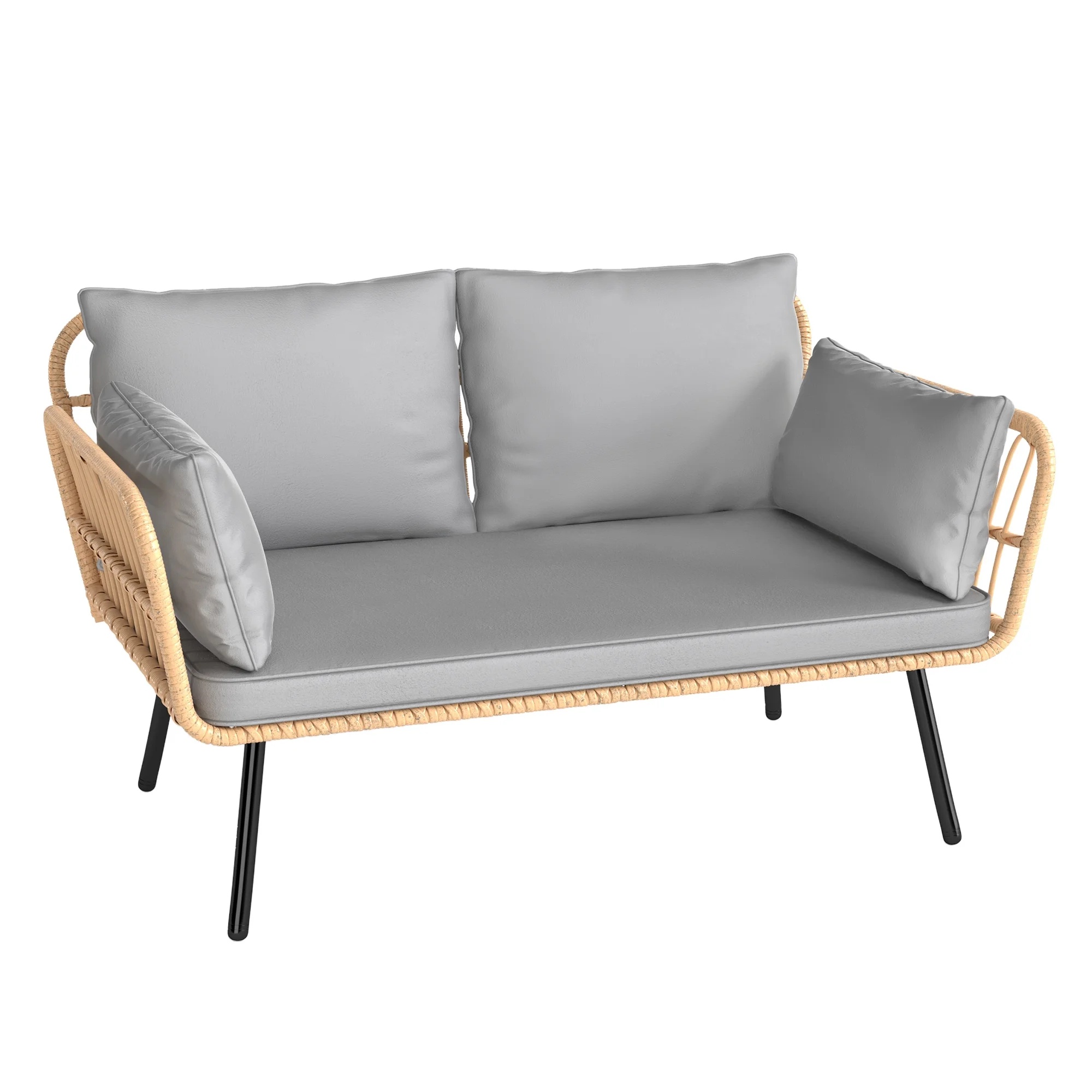 Uforic Outdoor Wicker Loveseat with Cushions and Rattan Side Table, All-Weather 2 Pieces Bistro Patio Conversation Furniture Set -Beige - Image 34