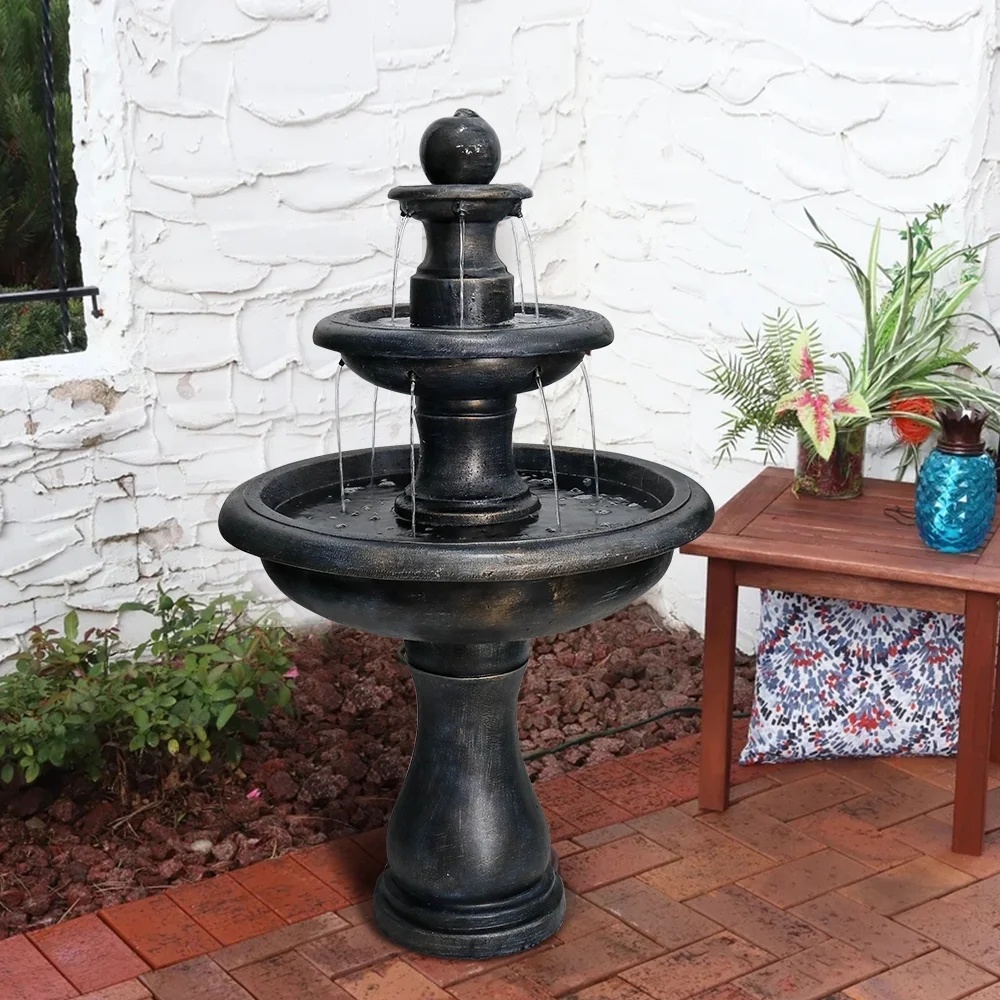 2 Tiered Floor Waterfall Fountain with Pump for Outdoor Patio Garden - Image 5