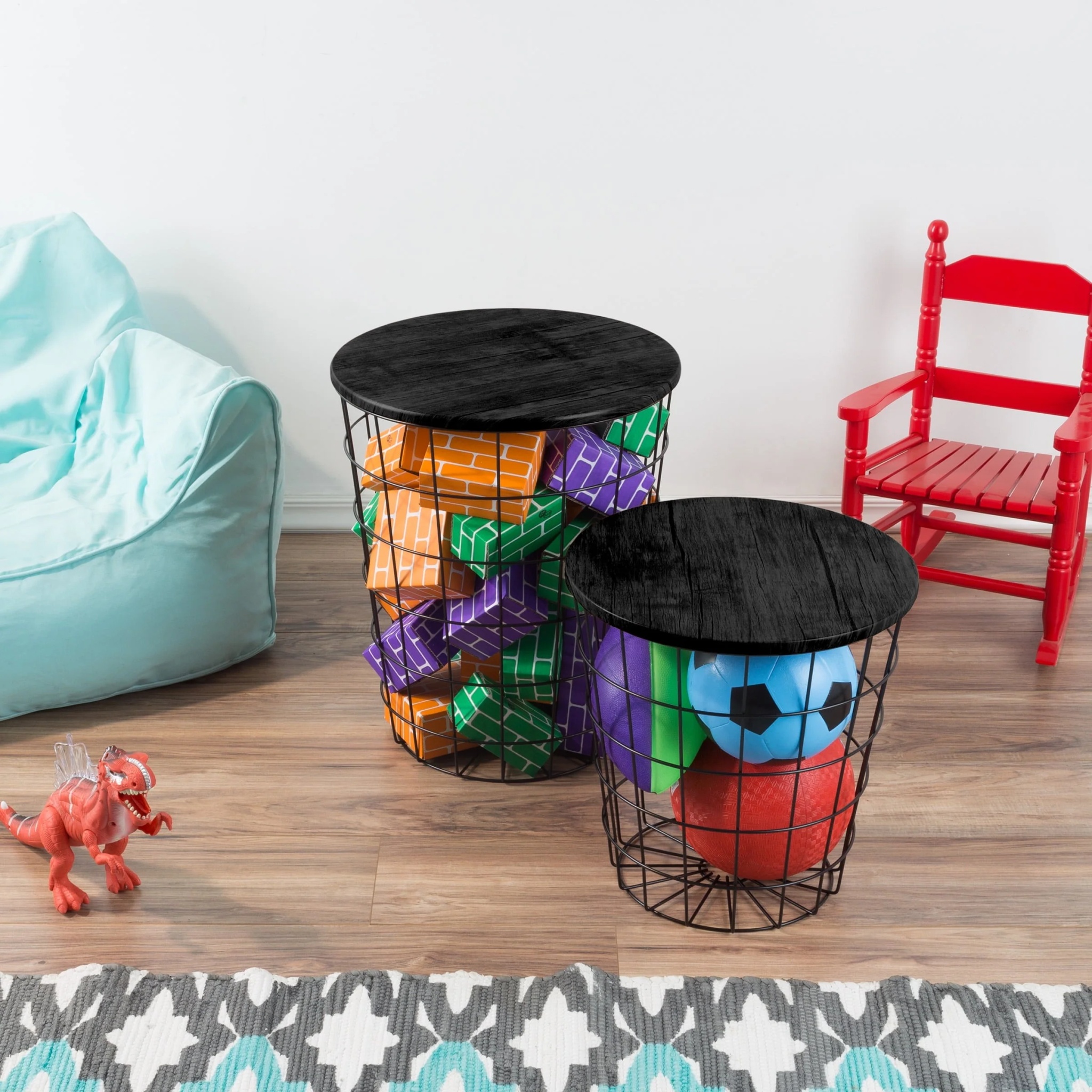 Nesting End Tables with Storage- Set of 2 Round Metal Baskets By Lavish Home (Black) - Image 8
