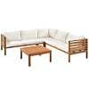 SYNGAR 5 Piece Wood Patio Furniture Set, Outdoor Seating Chat Set with Blue Cushions, Sectional Conversation Sofa Chairs Set with Coffee Table, for Balcony, Backyard, Poolside, Deck, Garden, D8126 - Image 2