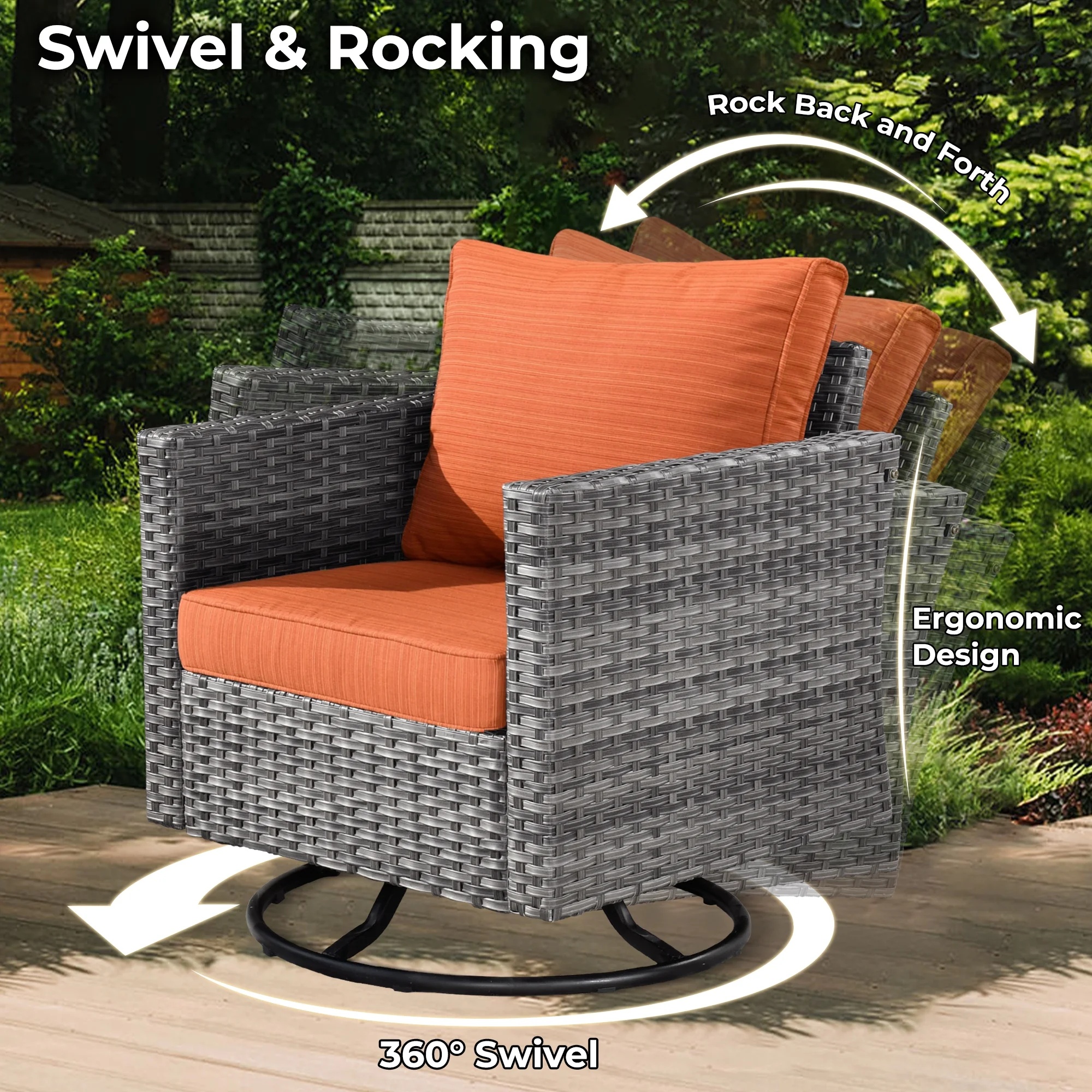 Ovios 11 Pieces Patio Fire Pit Set Outdoor Wicker Sectional Sofa Conversation Set with Swivel Rocking Chairs and Side Table,Dark Gray - Image 17