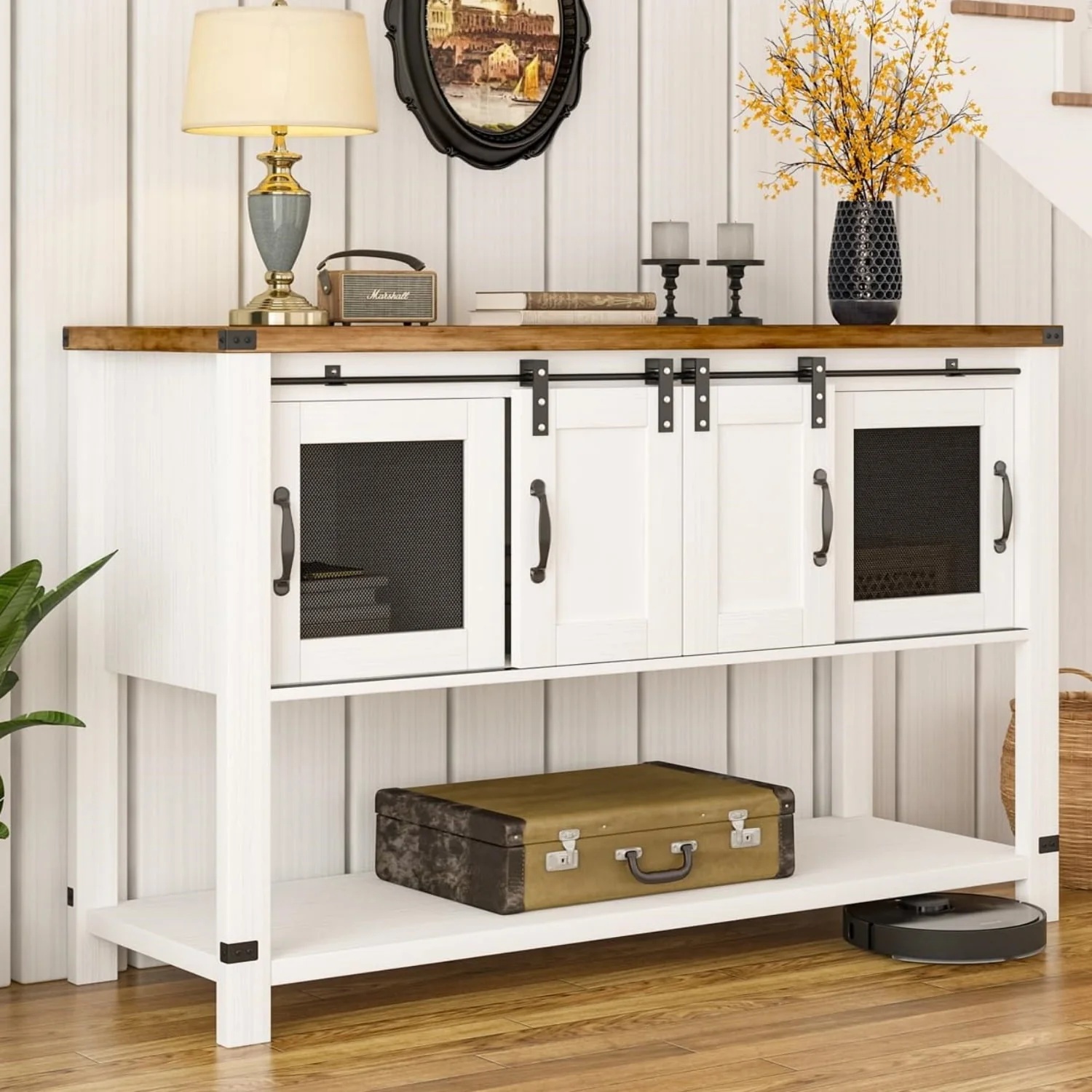 Catrimown 47" Sideboard Buffet Cabinet with Storage, Farmhouse Coffee Bar Cabinet for Living Room Entryway, White - Image 8