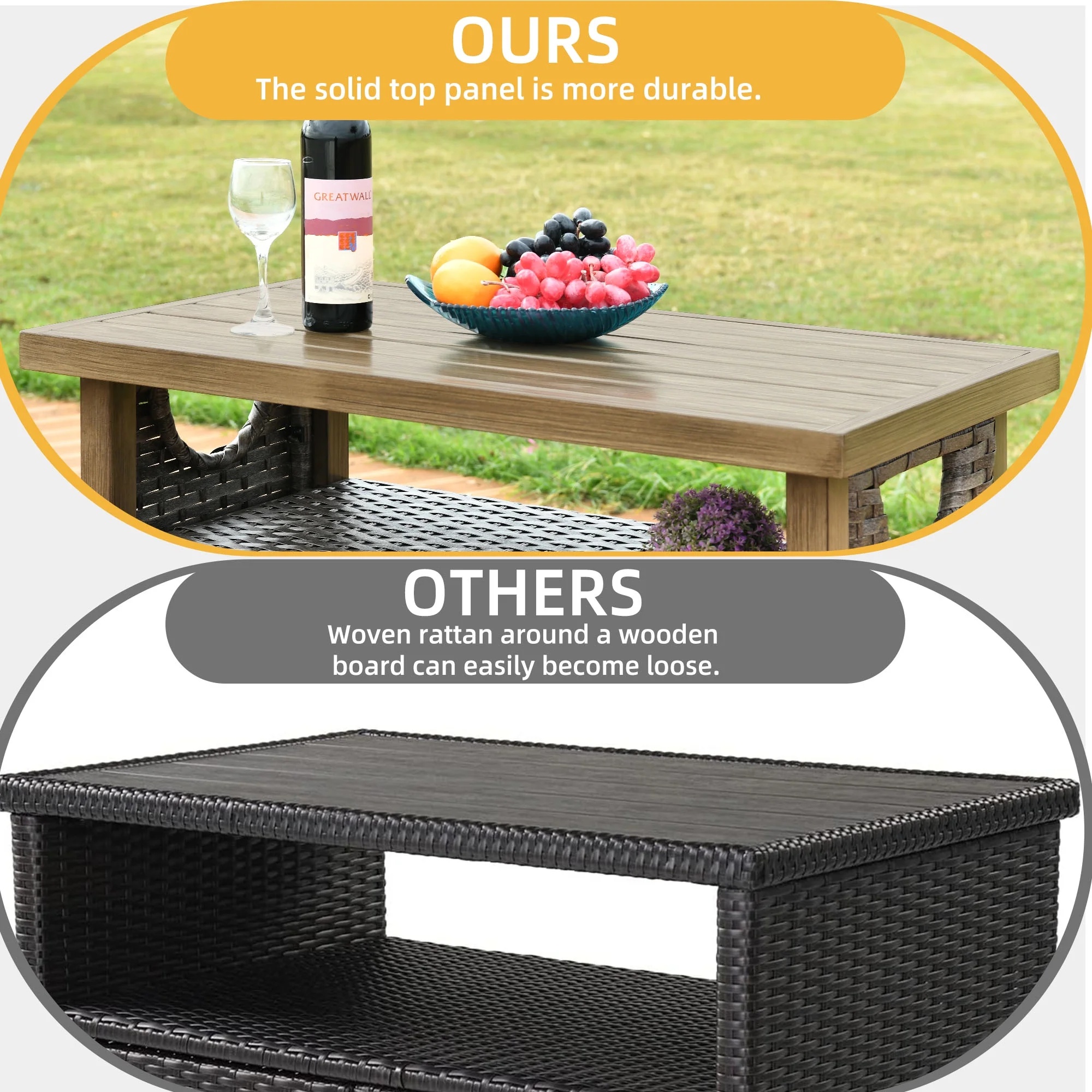 DWVO Outdoor Garden Patio Wicker Storage Cabinet with with 2 Doors and Shelves, Wicker Bar Table, Rattan Counter Table,Deck Box - Brown - Image 2