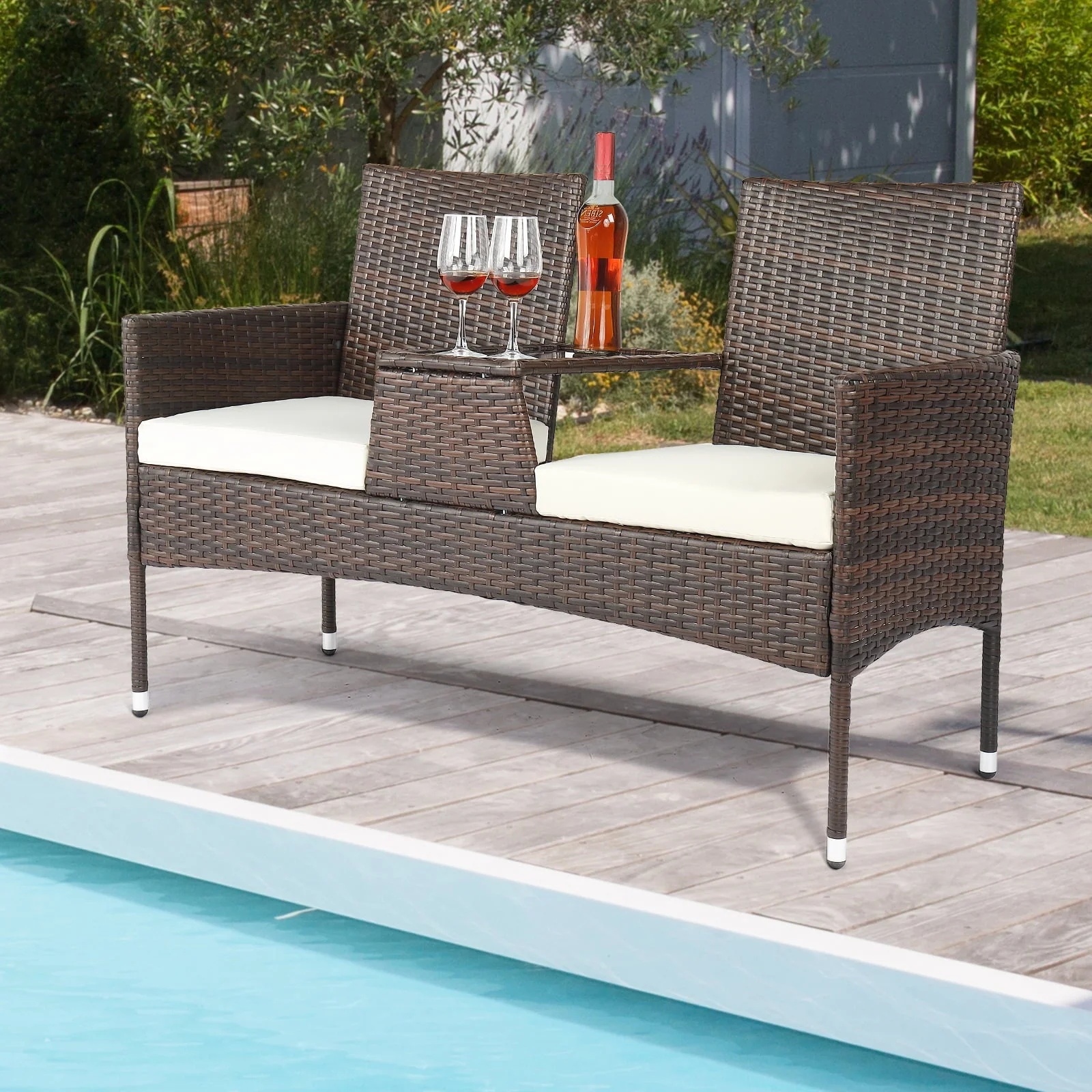UBesGoo Patio Rattan Loveseat Table Chairs Chat Set with Waterproof Cushion, Outdoor Furniture, Wicker Conversation Set - Image 7