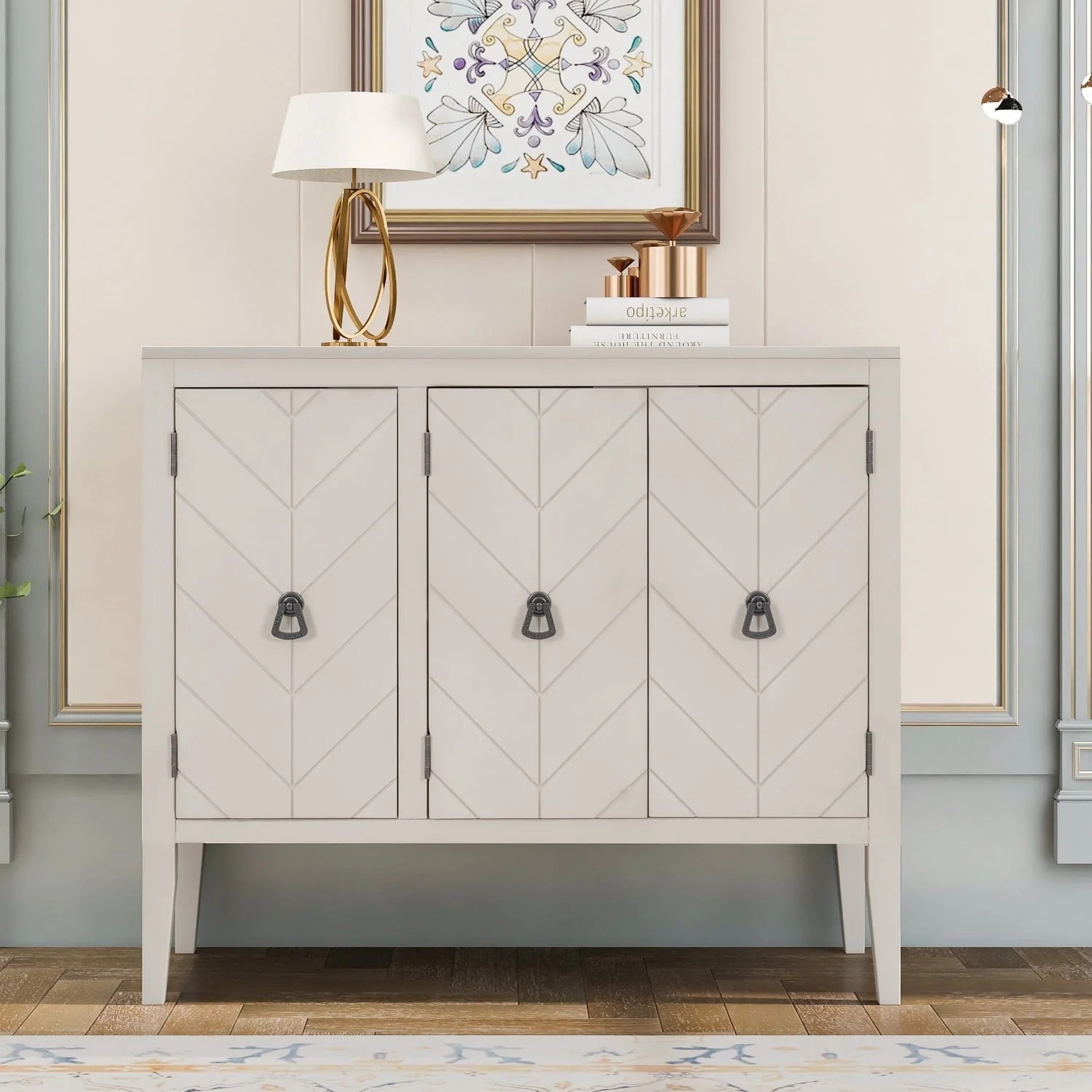 Ouyessir Solid Wood Buffet Sideboard Entry Console Table ,Antique Storage Cabinet with Doors and Adjustable Shelf, for Living Room , Dining Room, Kitchen, 37" Lx15.7 Wx31.5 H,Cream White