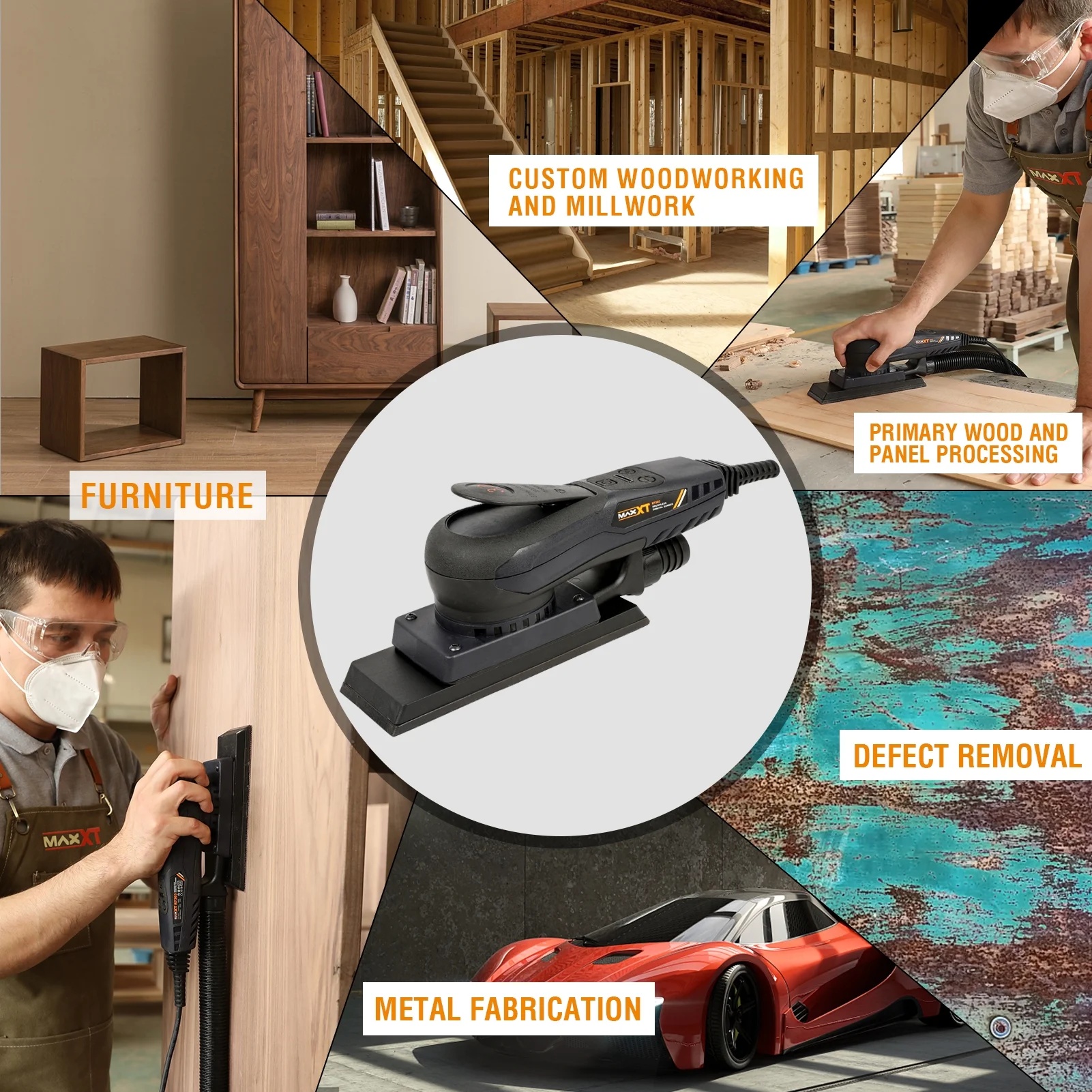 MAXXT Brushless Sheet Sander Electric 3mm Orbital 350W 3A Multi-function 10000RPM Variable Speed Corded Orbital Sanders Machine with 10 Sanding Paper for Woodworking Palm Sander Finishing Sander - Image 2