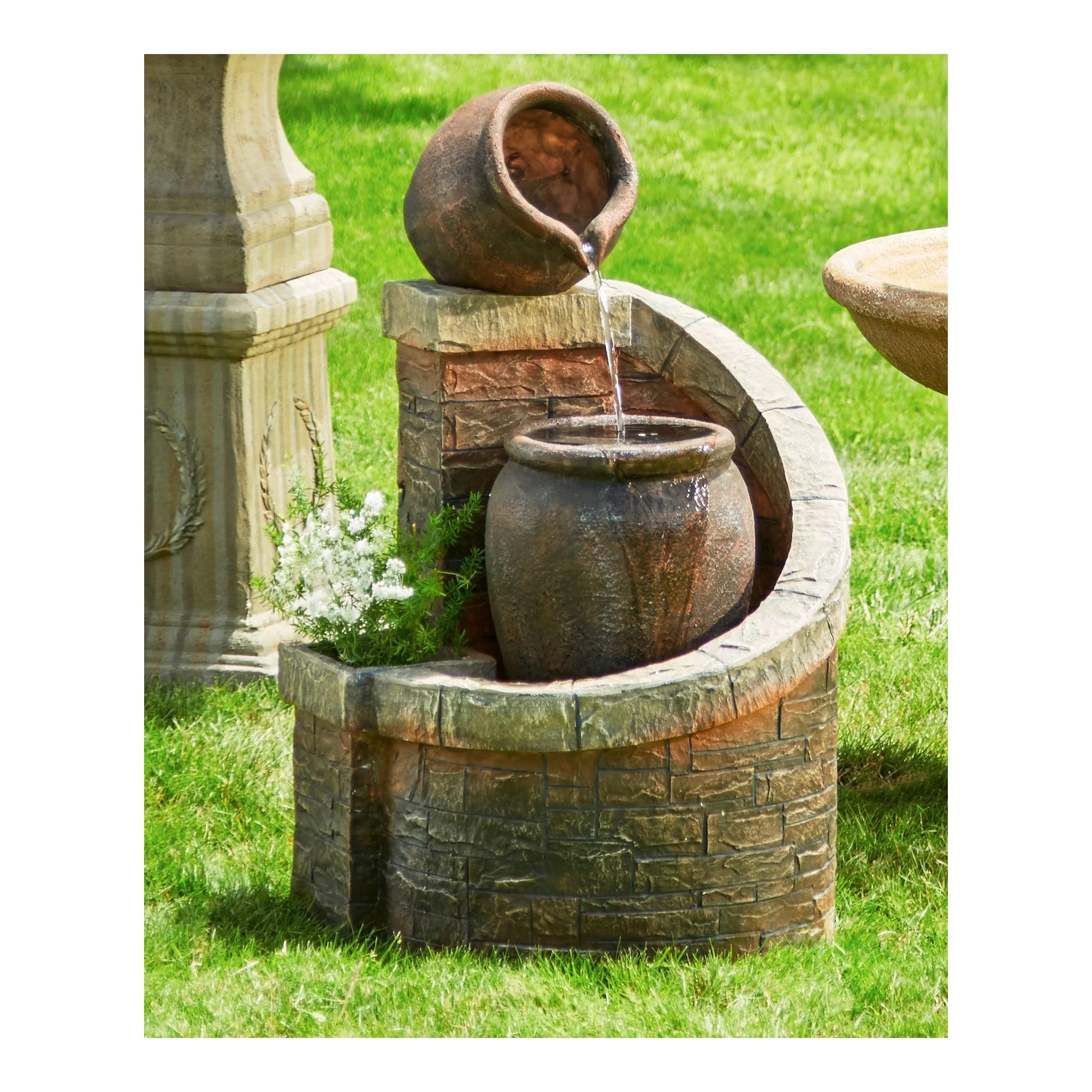 Two Jug 35" High Large Rustic Indoor Outdoor Decor Faux Stone Floor Fountain with Light LED Outside Garden Patio - Image 6
