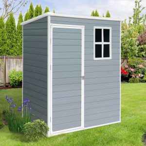 5'-3' Outdoor Storage Shed, Resin Storage Cabinet, Garden Tool Shed with Double Lockable Doors, Organizer Cabinet for Patio Yard, Gray