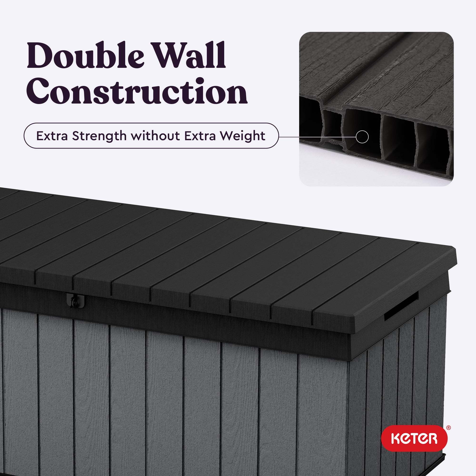 Keter Darwin 100 Gallon Large Resin Deck Box for Patio Outdoor Storage, Grey - Image 7