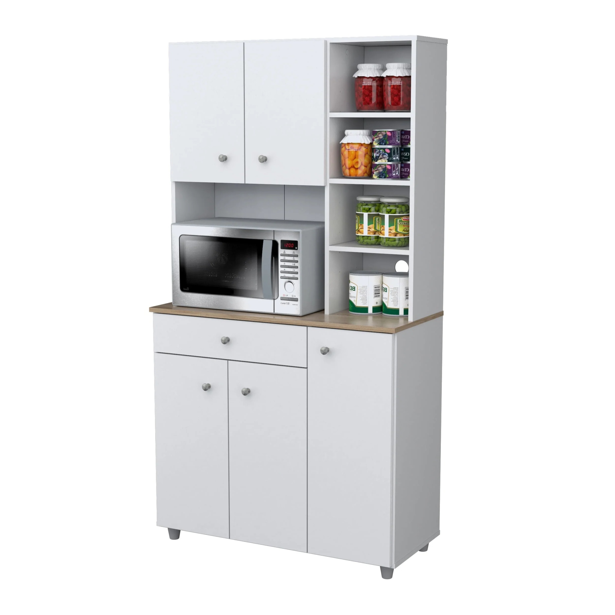 Inval 10-Shelf Kitchen Microwave Storage Cabinet (35 x 66 x 16), White/Maple - Image 7