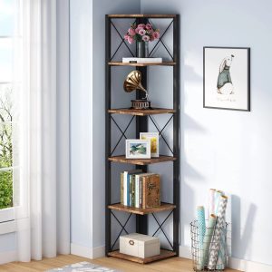 TribeSigns 6-Tier Corner Shelf, 70.8 Inch Tall Rustic Corner Bookshelf Storage Etagere Bookcase for Living Room, Corner Display Rack Plant Shelf for Home Kitchen Small Space