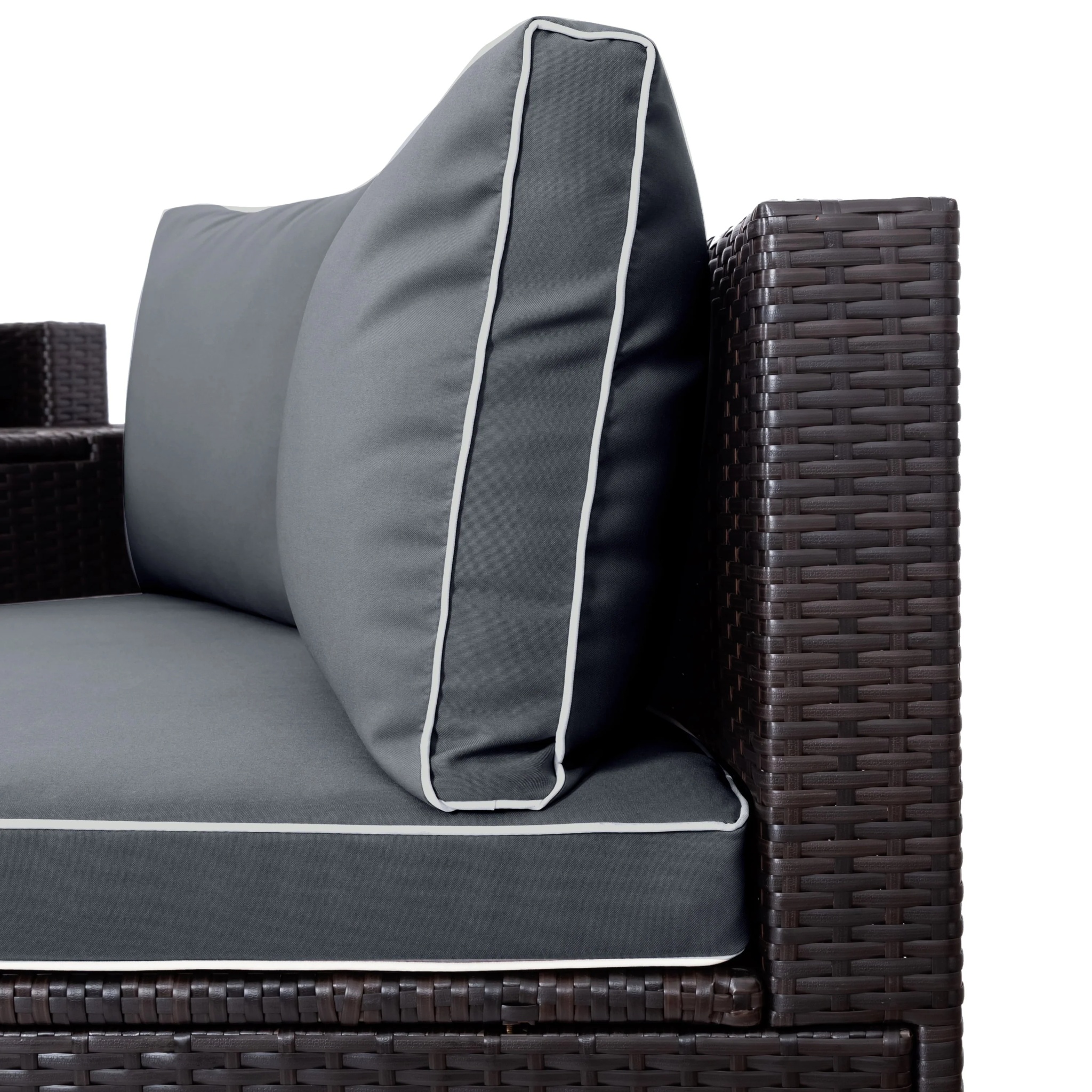 BTMWAY 6 Piece Outdoor Patio Sofa Furniture Set, BTMWAY PE Wicker Half Moon Outdoor Sectional Sofa Set with Side Table for Umbrella, Multifunctional Round Table, Gray Cushions, Pillows, Brown Rattan - Image 9