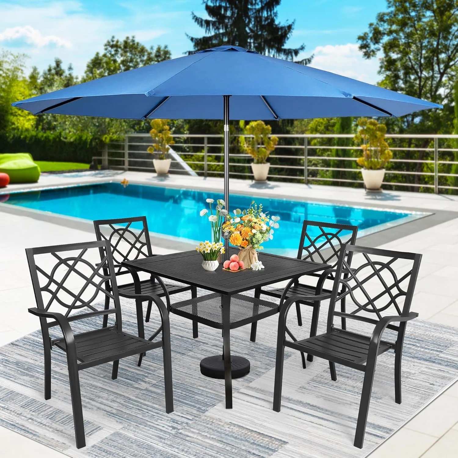 SUNCROWN 7-Piece Outdoor Wrought Iron Chairs and Table Patio Dining Furniture Set - 6 Stackable Metal Chairs, 1 Steel Slat Bistro Table and 1 Brown 9Ft Patio Umbrella for Garden Backyard Deck - Image 57