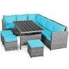 Costway 7 PCS Patio Rattan Dining Set Sectional Sofa Couch Ottoman Garden Red - Image 10