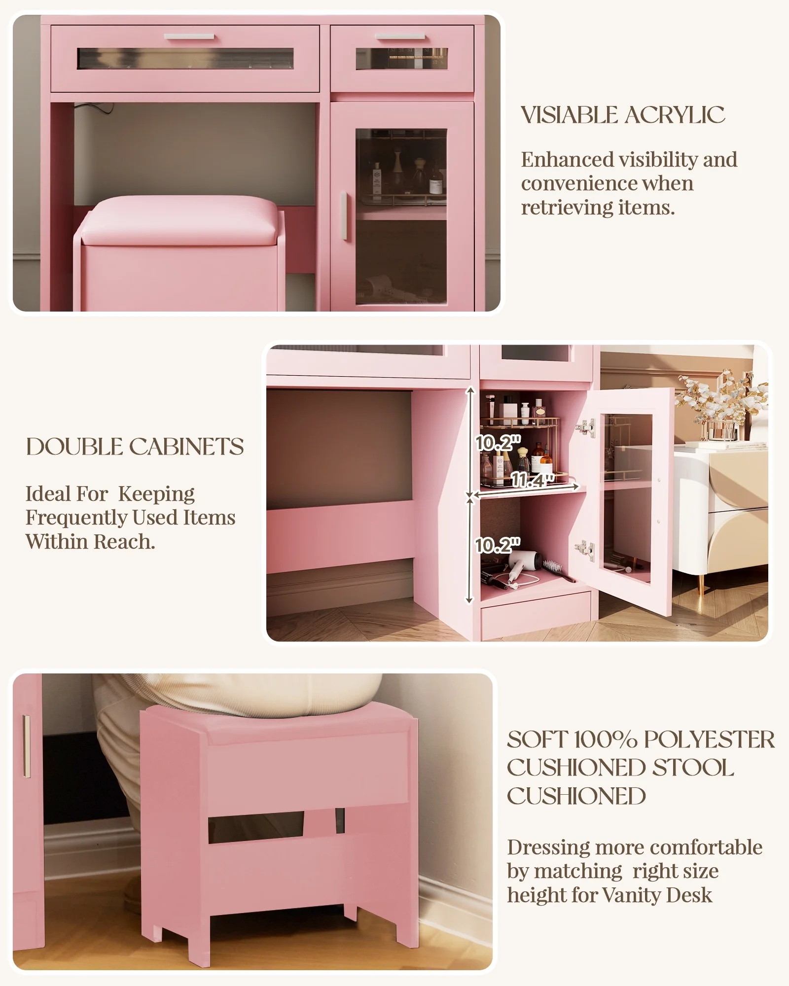 LIVELYGLOW Vanity Desk with Mirror and Lights, Makeup Vanity with Drawer & Storage Shelves, Cabinet, 3 Lighting Modes Adjustable Brightness,White - Image 21